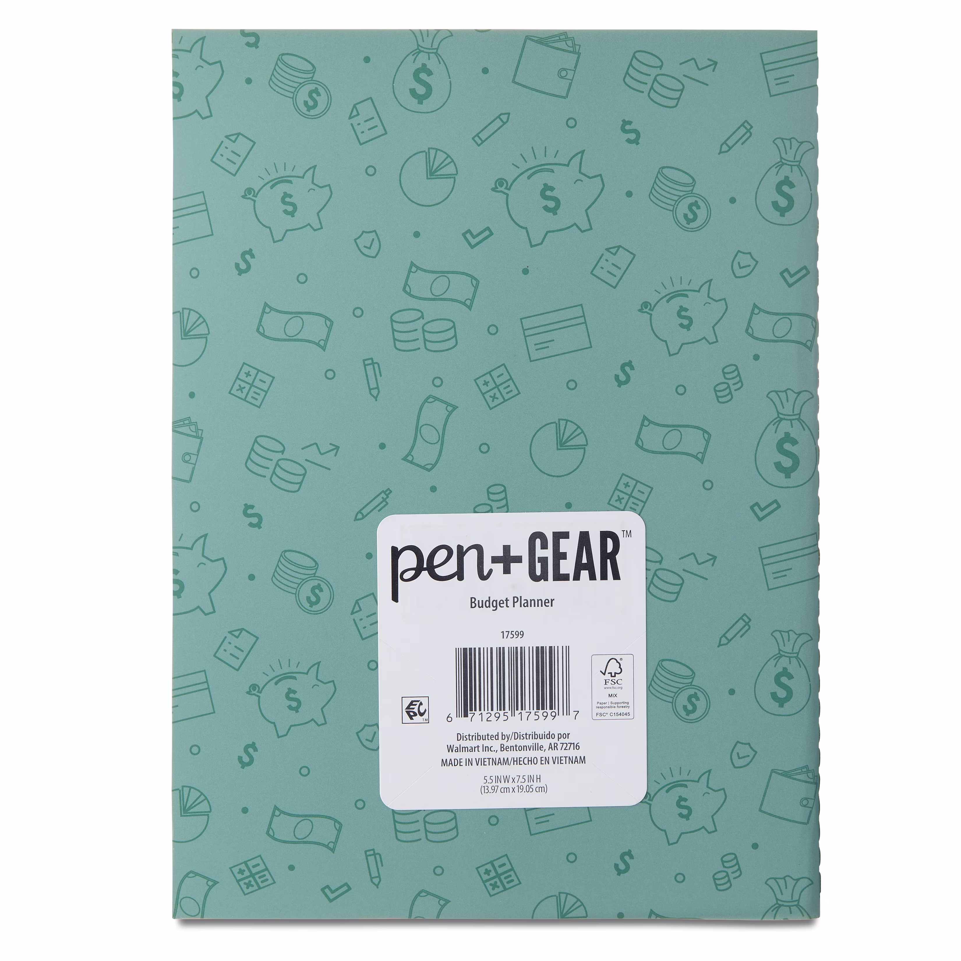 Pen + Gear Small Green Monthly Budget Planner, 5.5 x 7.5 Inches, 12 Months