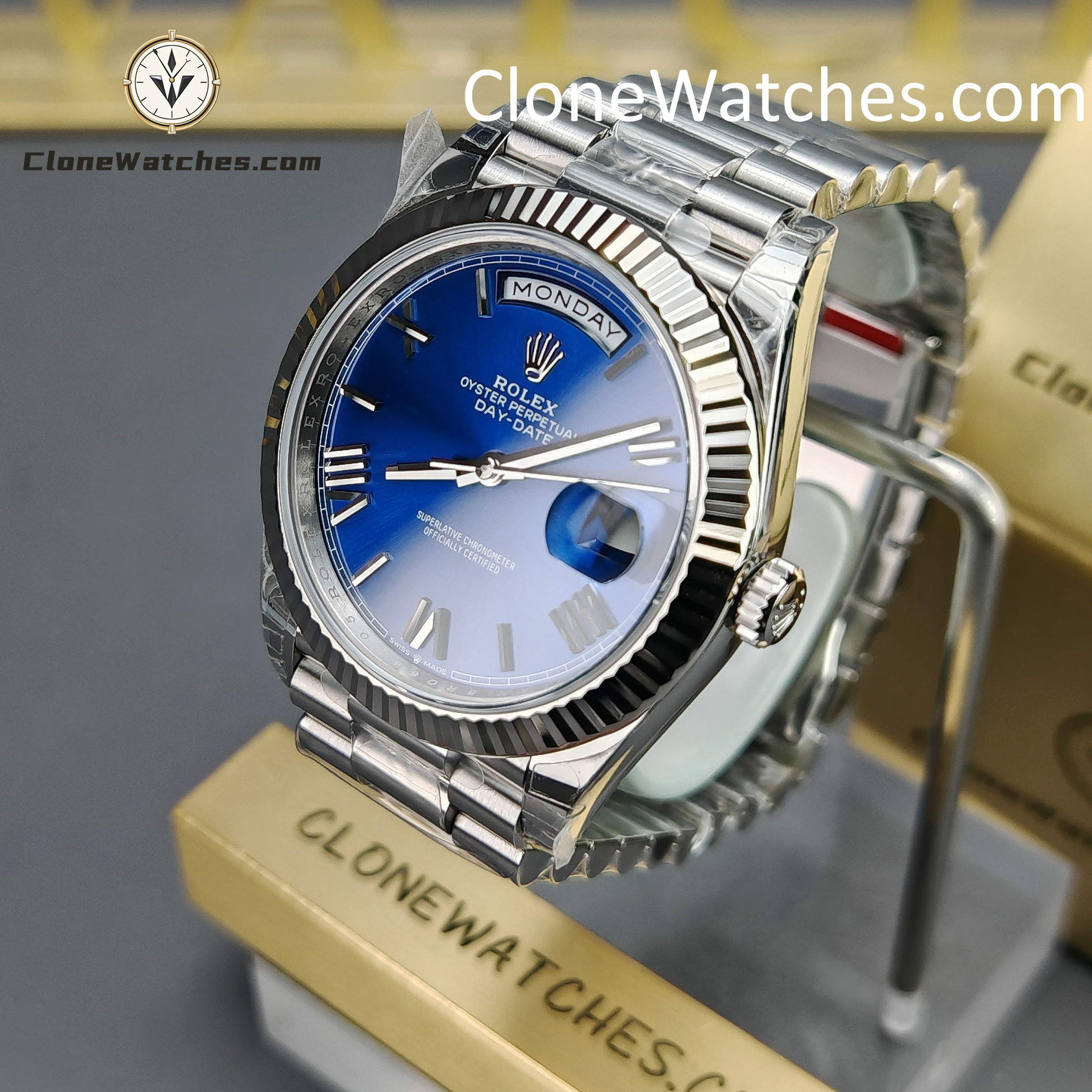 Rolex Super Clone Watches 1:1 Day Date Blue Dial 40mm m228239-0007 VSF Version 3255 Movement