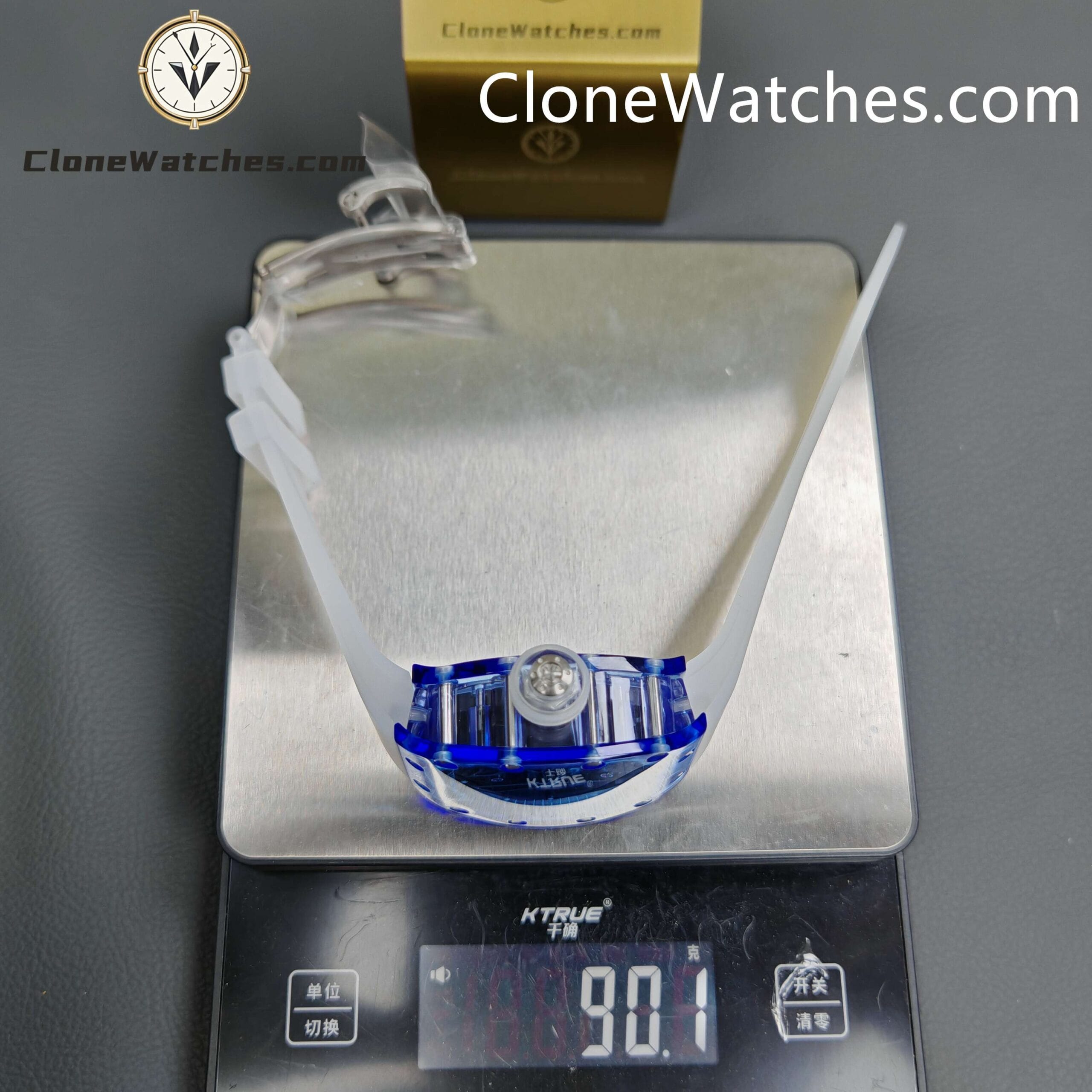 Richard Mille Super Clone Watches 1:1 RM 027 – 03 Blue Crystal Full Transparent Tourbillon White Strap