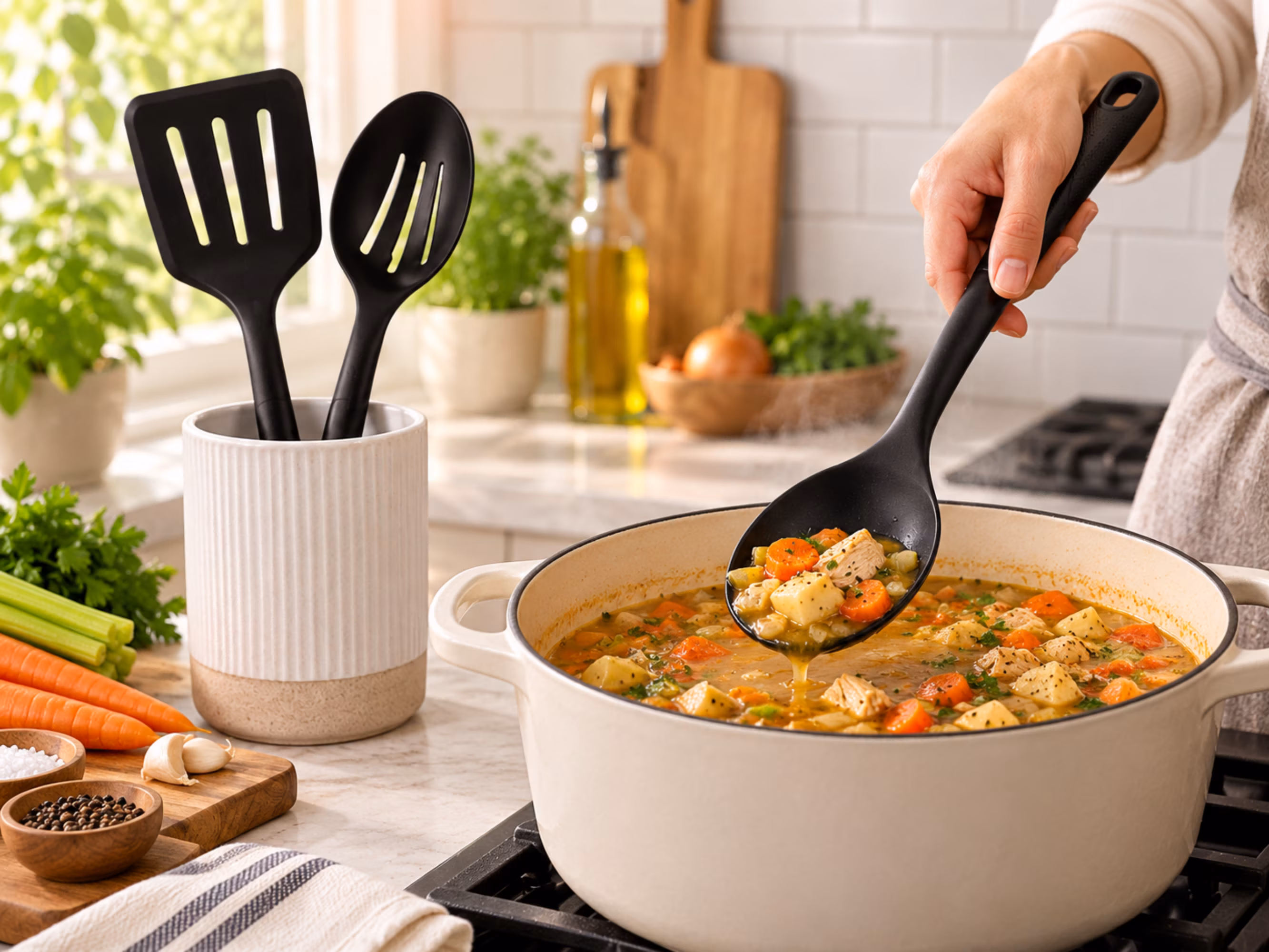 Mainstays Nylon Kitchen Utensil Set, 3 Piece, Black, Non-Stick Cookware Compatible