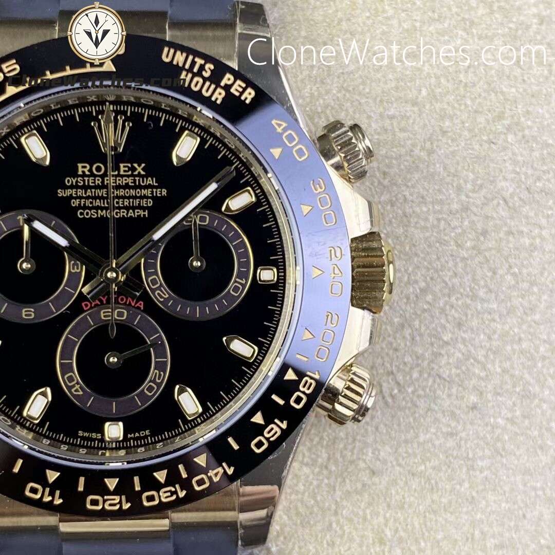 Rolex Super Clone Watches 1:1 Daytona Black Dial Rubber Strap 4130 Movement