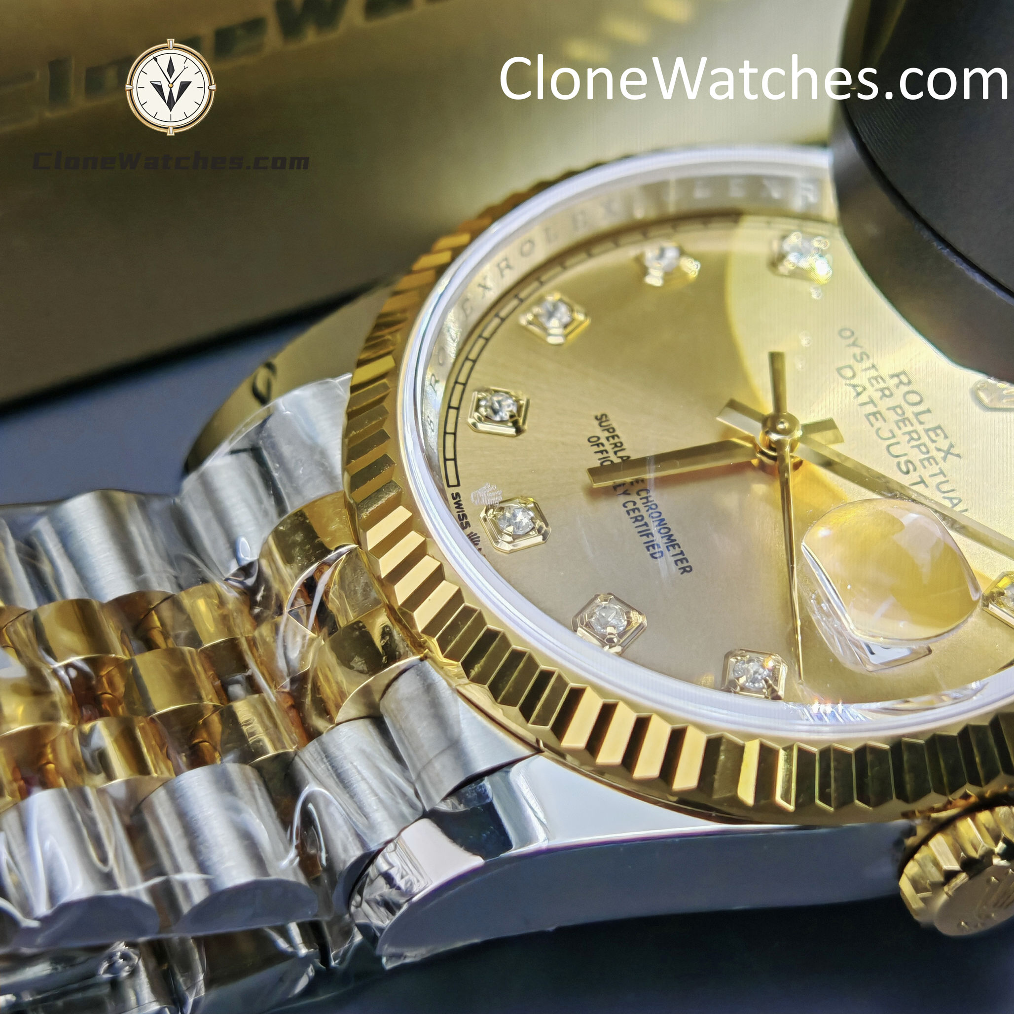 Rolex Super Clone Watches 1:1 DateJust Gold Diamond Dial m126233-0017 Jubilee 36MM 3235 Movement