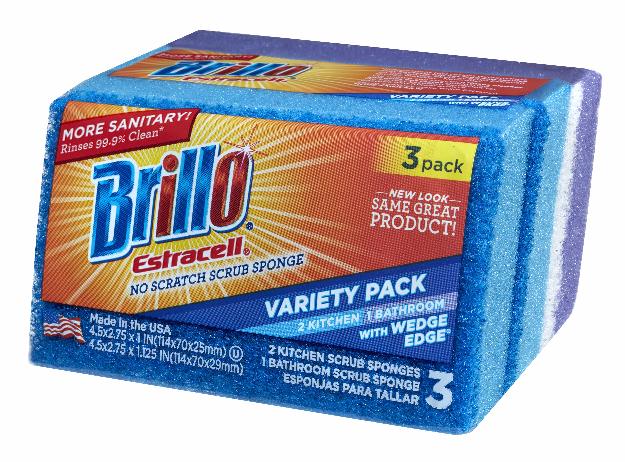 Brillo Estracell Wedge Edge No Scratch Scrub Sponge, 3 Count
