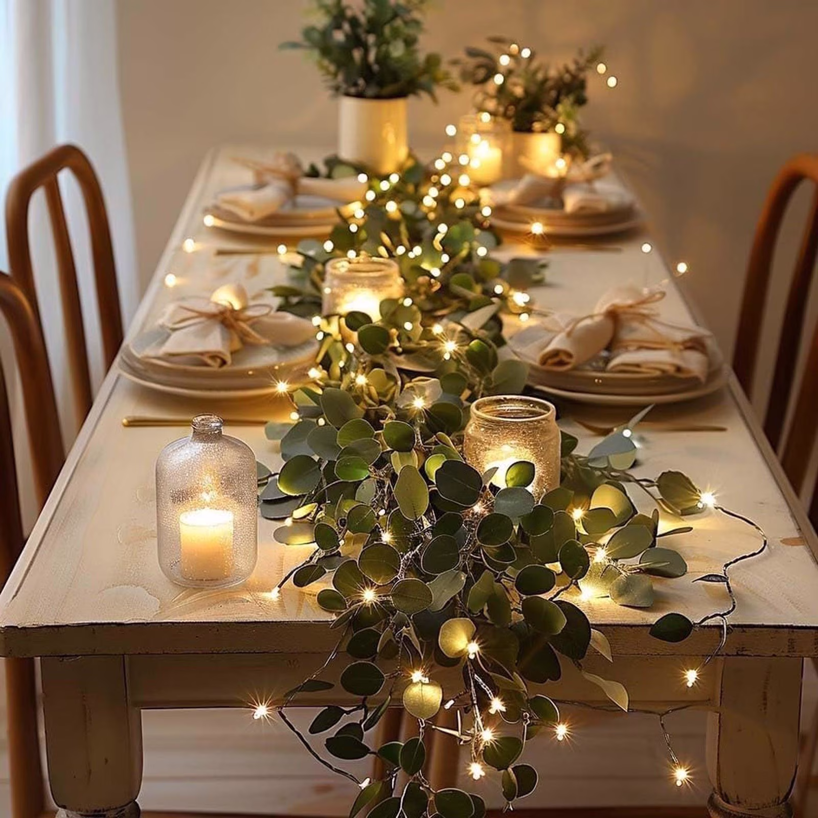Summercome Twinkling Tree Garland, 6ft Fairy Light Olive Vine with LED Lights, Battery Operated, Pre-lit Lighted Artificial Olive Garland with Timer for Fireplace/Christmas/Home Décor
