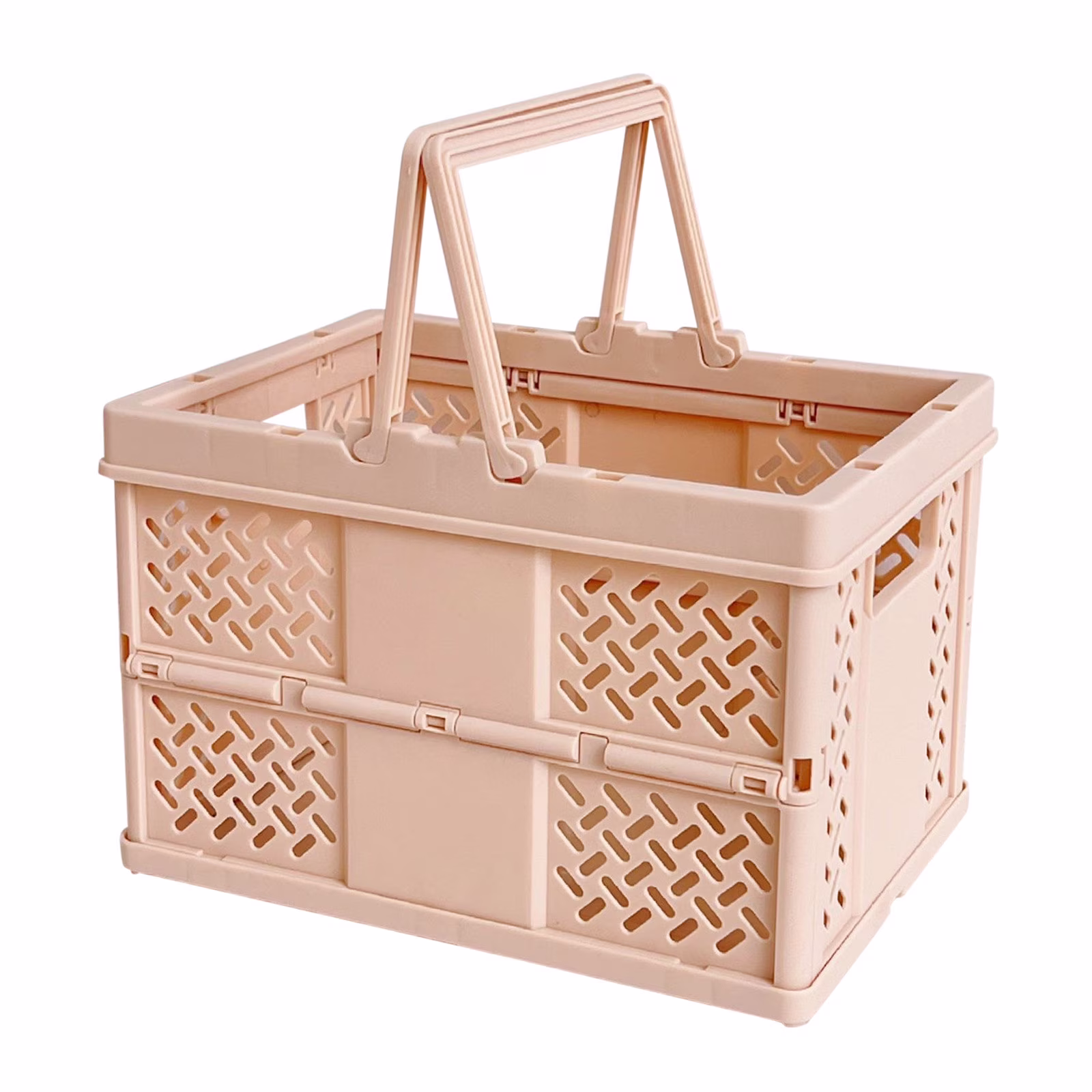 Penkiiy Foldable Plastic Grocery Shopping Basket: Sturdy Vegetable Crates with Handles Collapsible Storage Container for Kitchen Pantry Bathroom