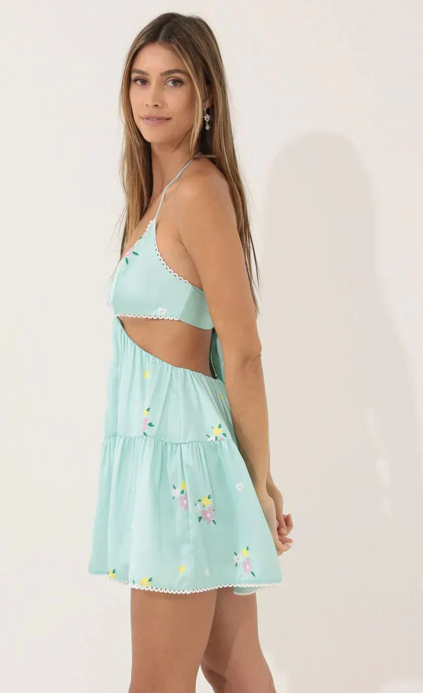 Cutout Flare Dress in Turquoise