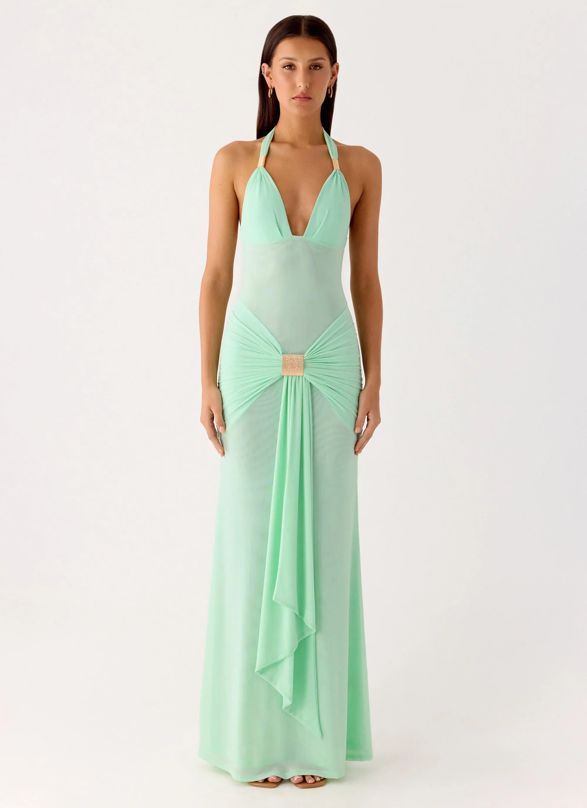 Miyah Halter Hardware Maxi Dress - Mint Blue