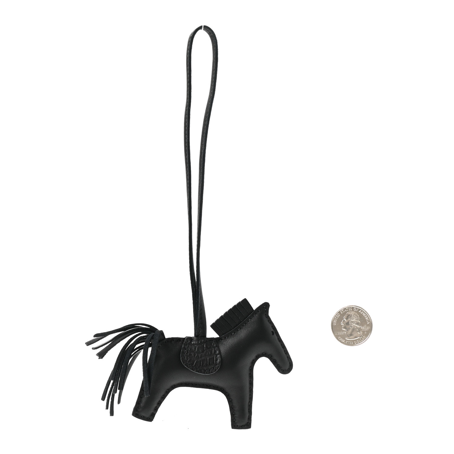 Hermes Milo Lambskin Matte Alligator Touch Grigri Rodeo Horse Bag Charm PM So Black