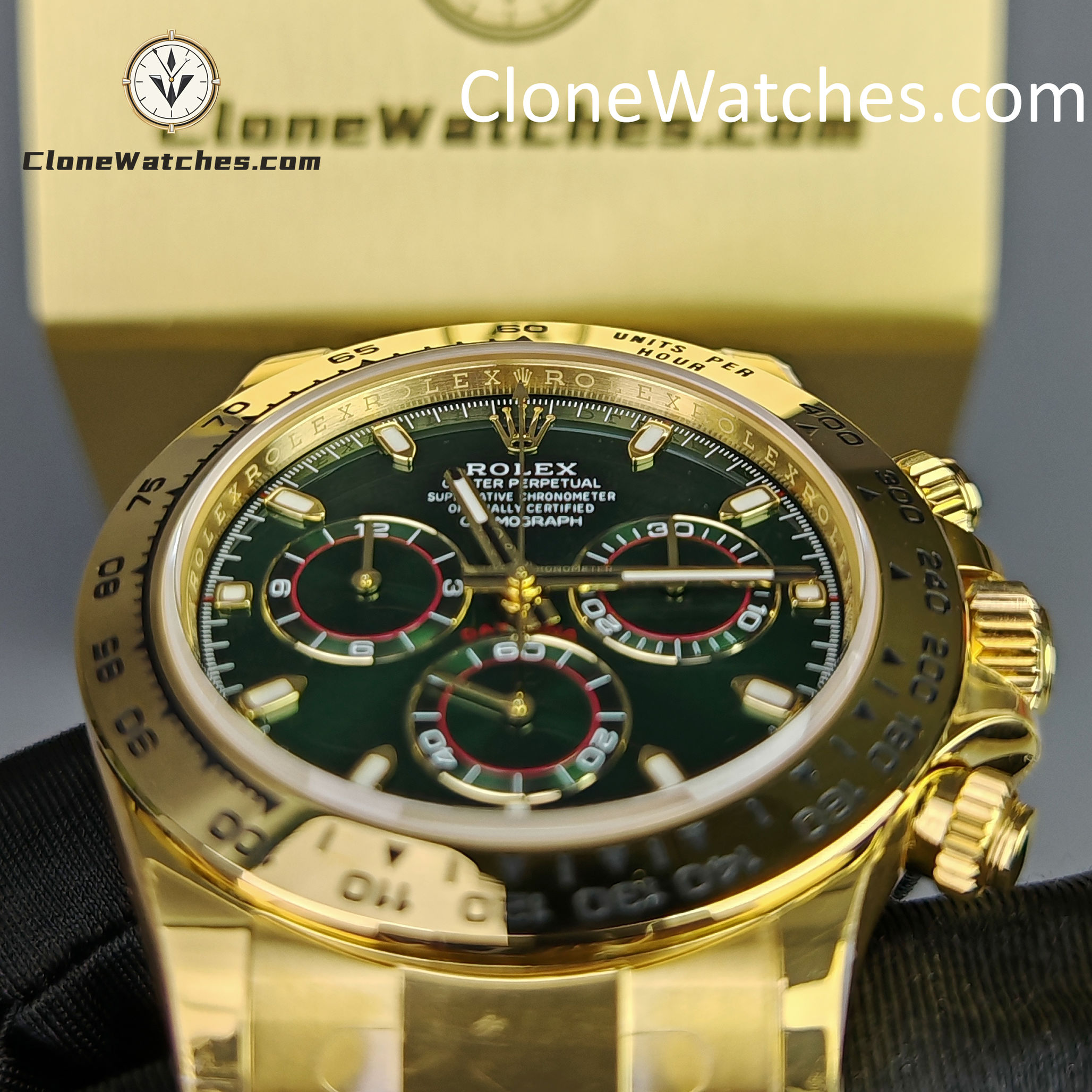 Rolex Super Clone Watches 1:1 Daytona 18K Gold Green Dial M116508-0013 4130 Movement