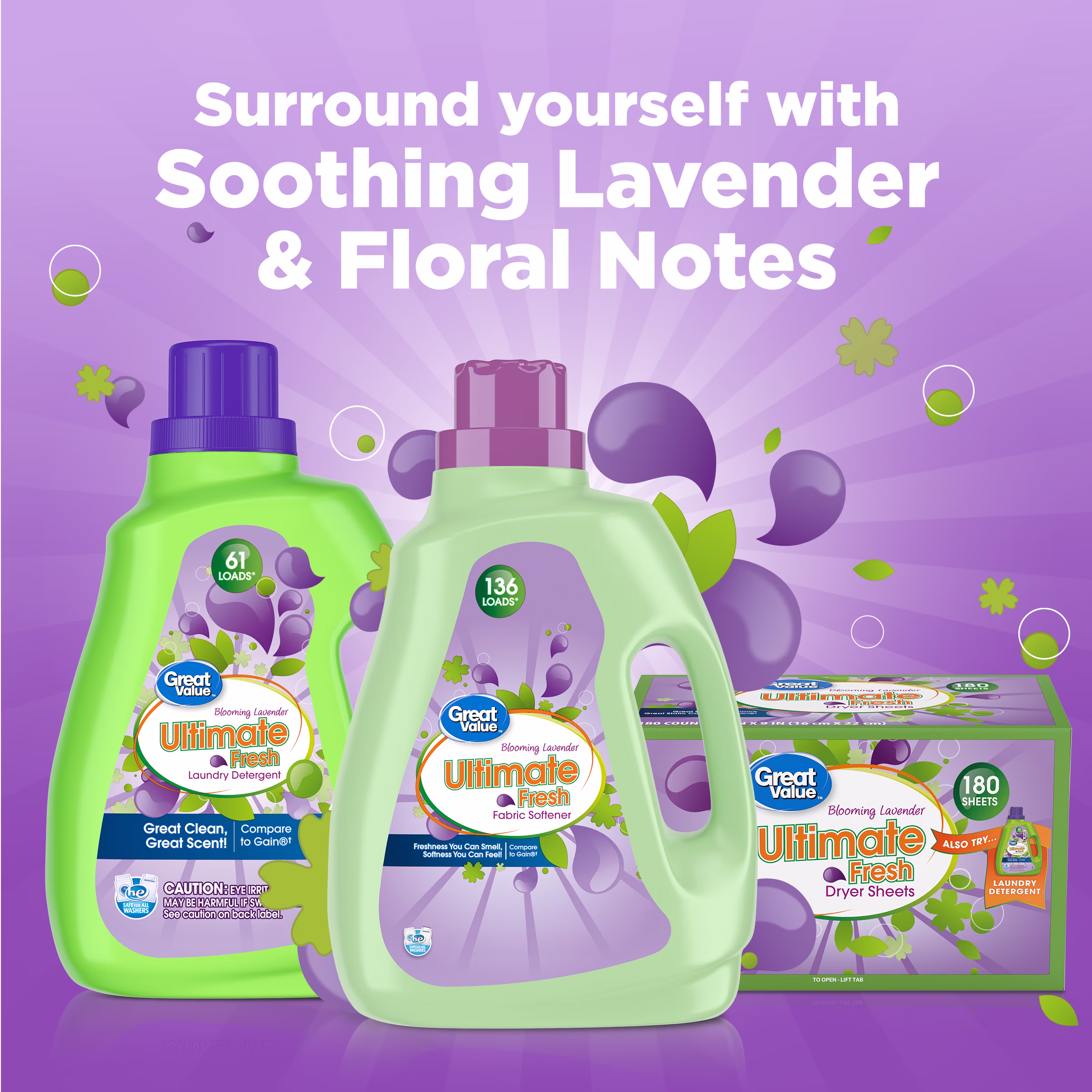 Great Value Ultimate Fresh Dryer Sheets, Blooming Lavender, 180 Count, Compare to Gain®