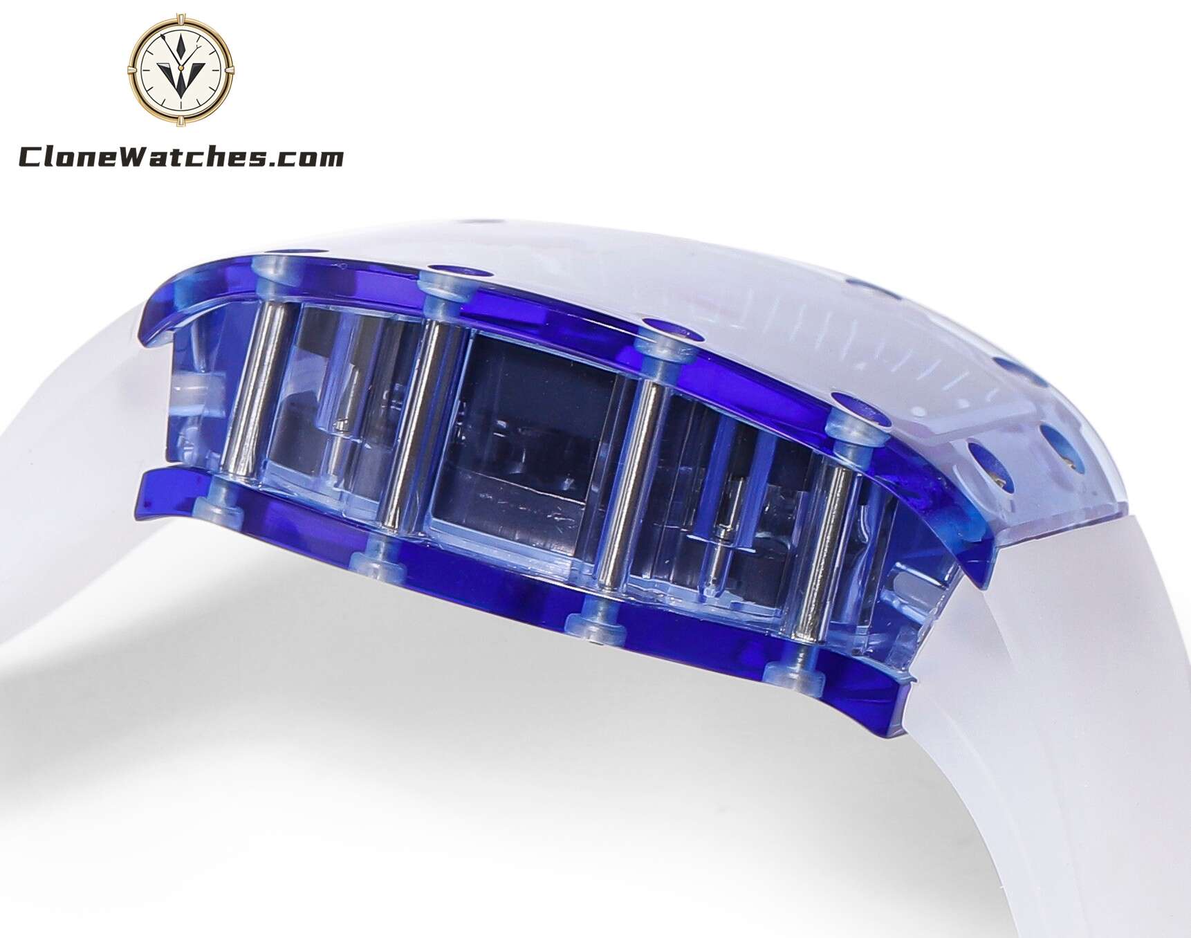 Richard Mille Super Clone Watches 1:1 RM 052 Blue Crystal Full Transparent Tourbillon White Strap