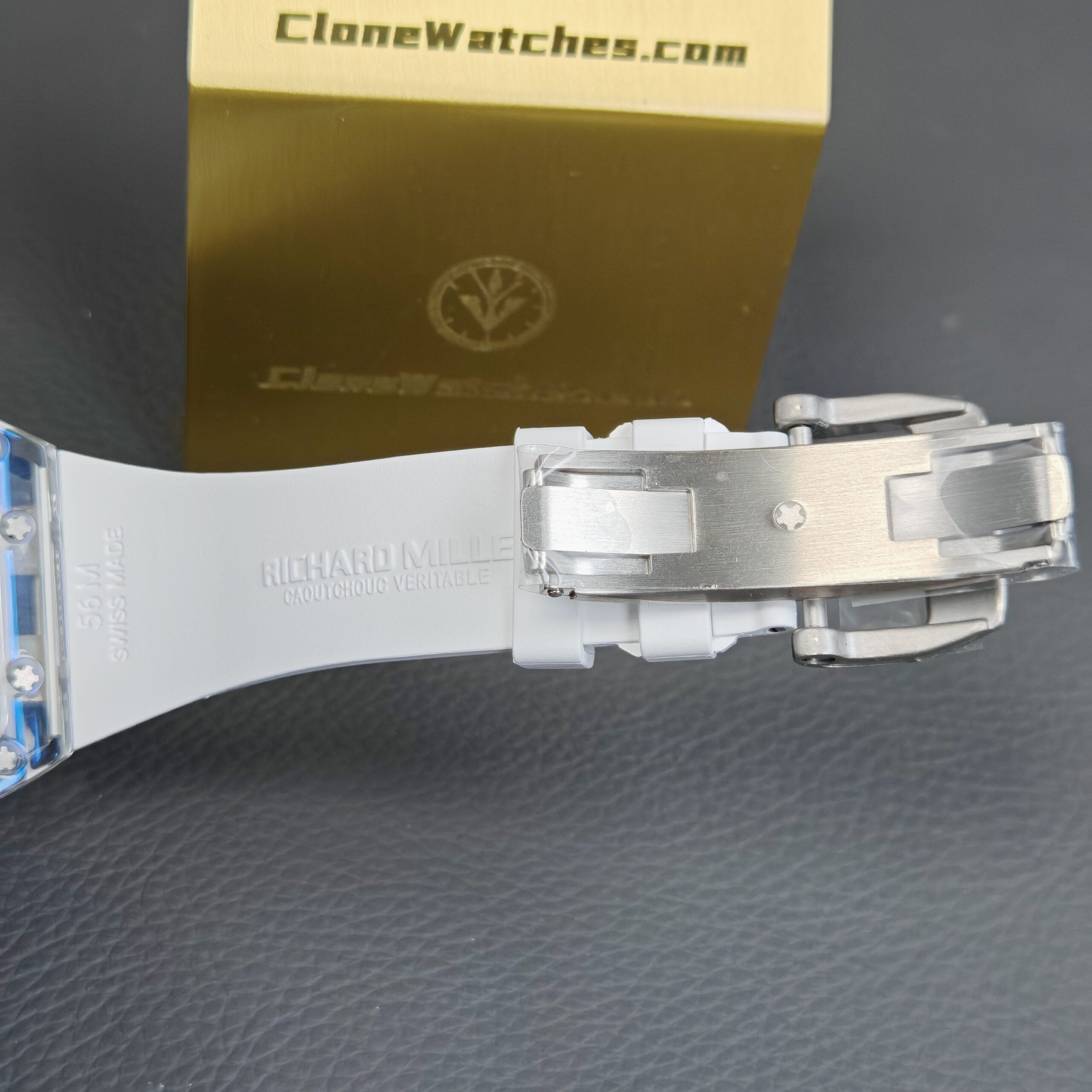 Richard Mille Super Clone Watches 1:1 RM 055 Full Transparent Tourbillon White Strap