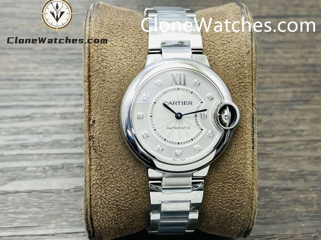 Cartier Super Clone Watches 1:1 Ballon Bleu de Cartier WE902074 White Diamond Dial 33mm