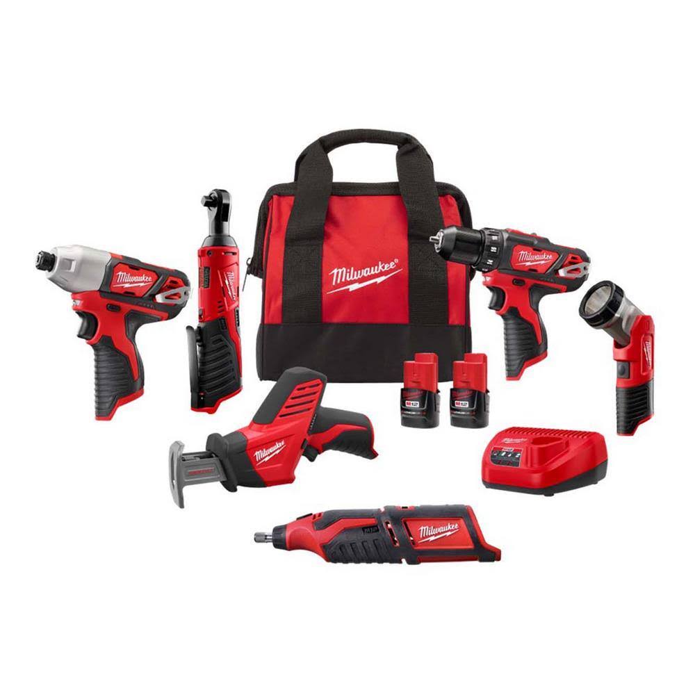 Milwaukee M12 12V Lithium-Ion Cordless Combo Kit (5-Tool) w/M12 12V Lithium-Ion Cordless Rotary Tool