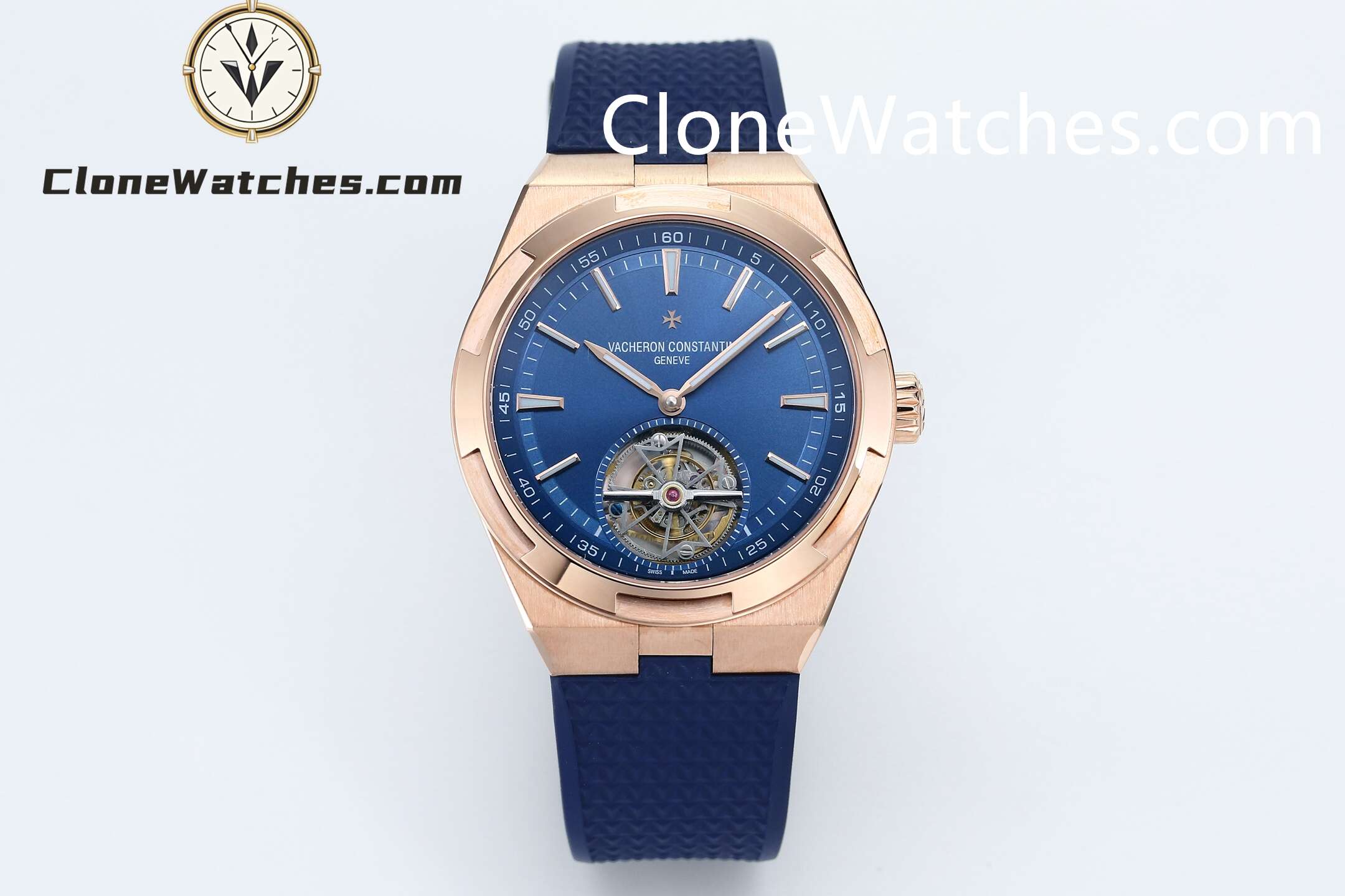 Vacheron Constantin Super Clone Watches 1:1 Overseas Rose Gold Tourbillon 6000V/210R-B733 42.5MM Rubber Strap