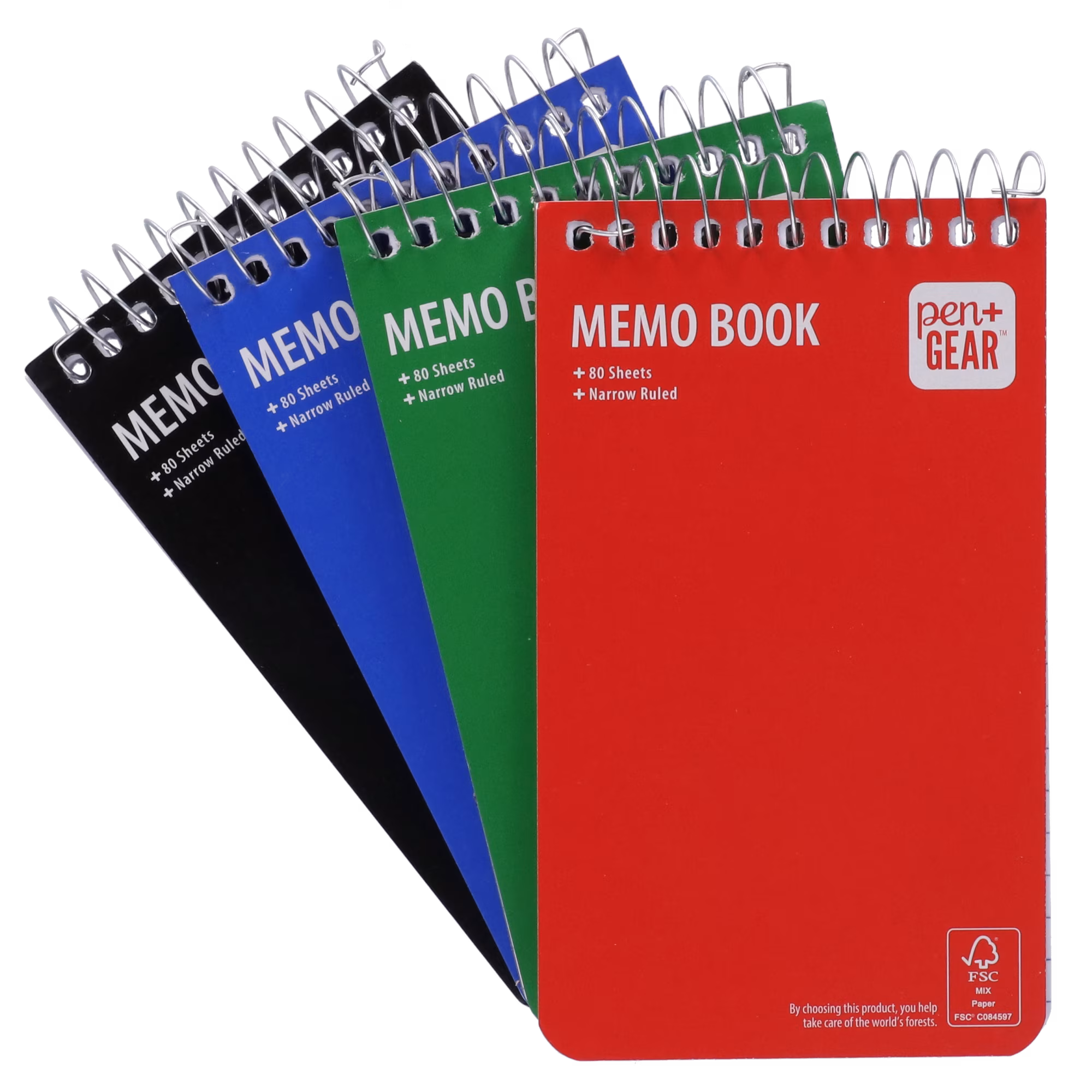 Pen + Gear Spiral Bound Ruled Paper Memo Book, 3 in x 5 in, 4 Pack, 80 Sheets Each, 0 Holes