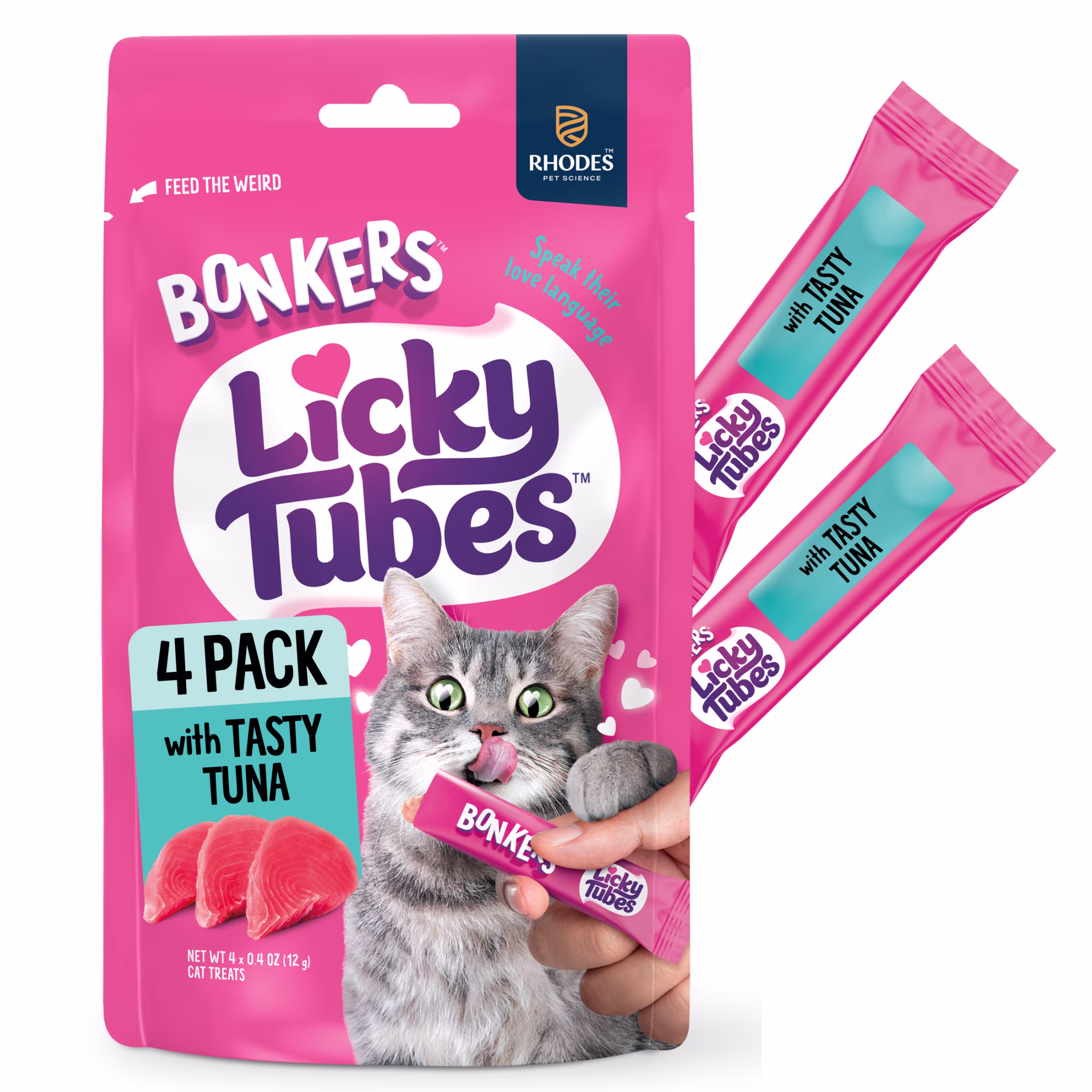 (2 pack) BONKERS Licky Tubes Tuna Flavored Wet Lickable Treats for Cats, 4 Pack