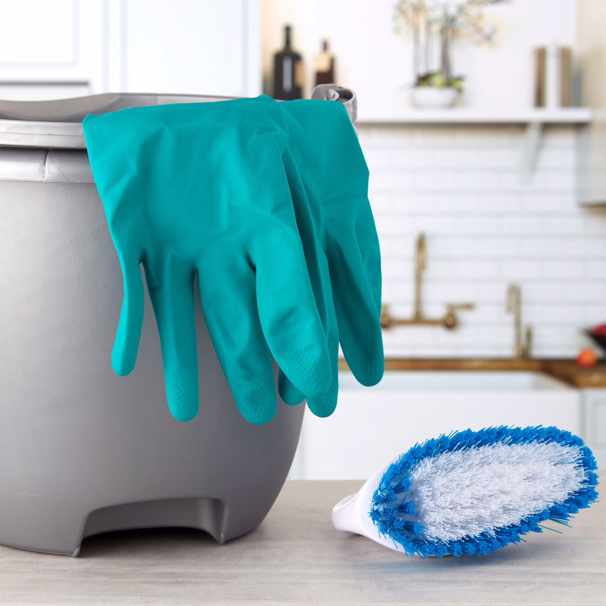 Great Value Reusable Latex Household Cleaning Gloves, Large, Teal, 1 Pair