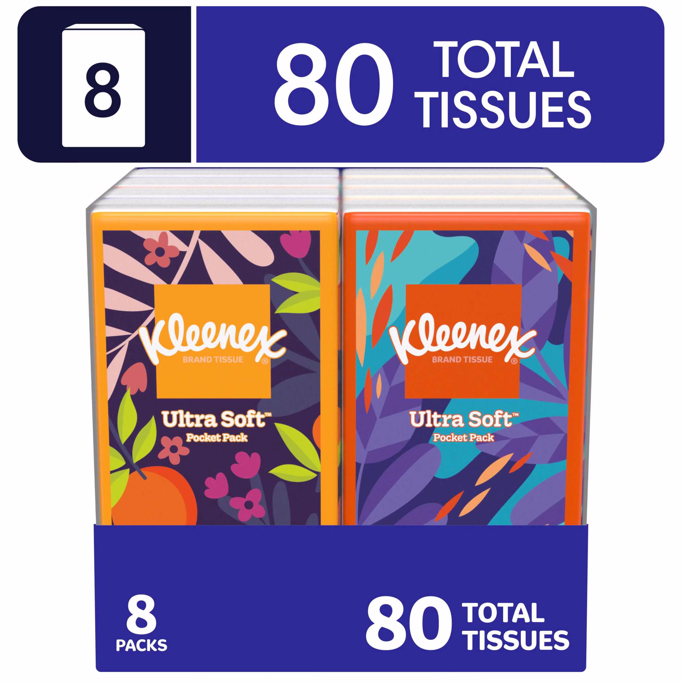 Kleenex On-The-Go 3-Ply Travel Tissues, 8 Pack (80 Total Tissues), Facial Tissues