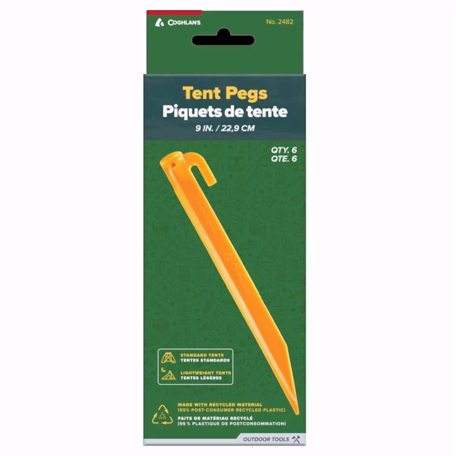 Coghlan's Tent Pegs - 9 in., Lightweight and 100% Recycled Plastic
