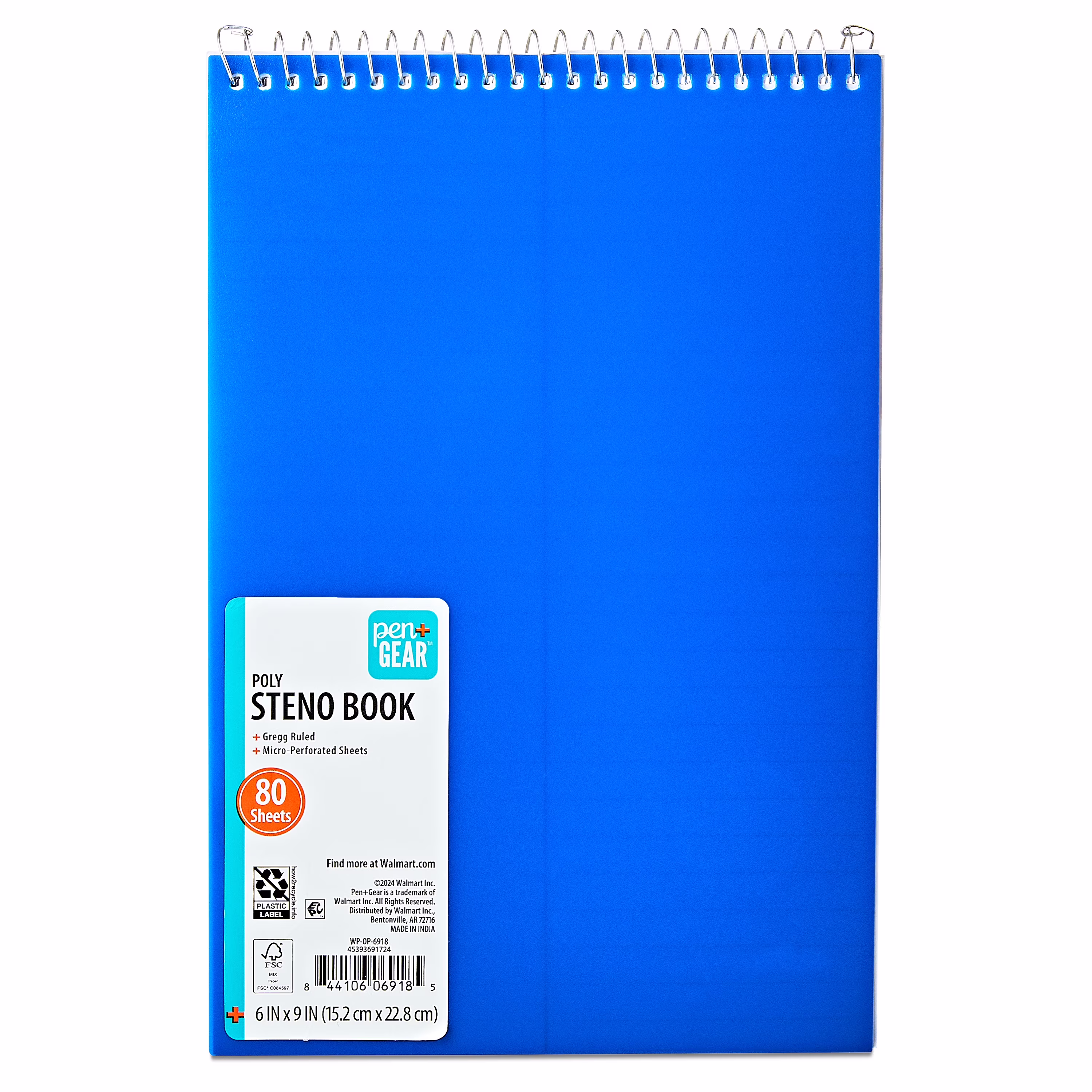 Pen+Gear Gregg Ruled Poly Notebook, Blue, 6