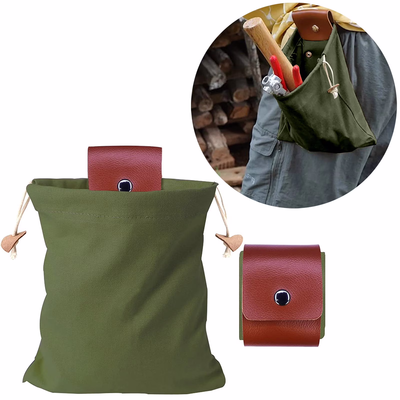 Giyblacko 2024 Foldable Canvas Belt Bag Foraging Bag Waxed Canvas Fruit Picking Foraging Bag Waxed Canvas Foraging Pouch Camping Outdoor Canvas Folding Storage Bag