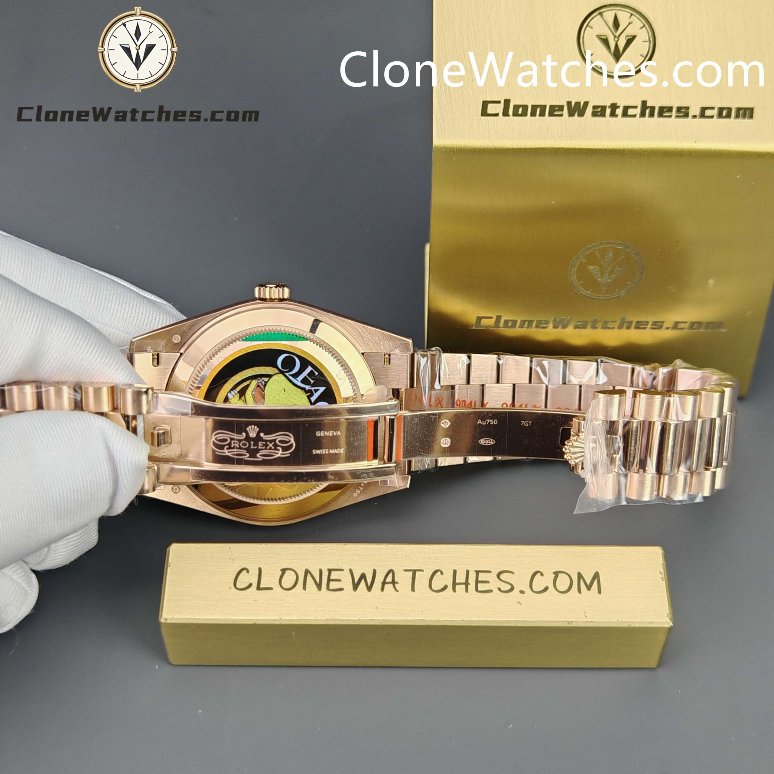 Rolex Super Clone Watches 1:1 Day Date 18K Rose Gold Sundust Roman Dial 40mm m228235 3255 Movement