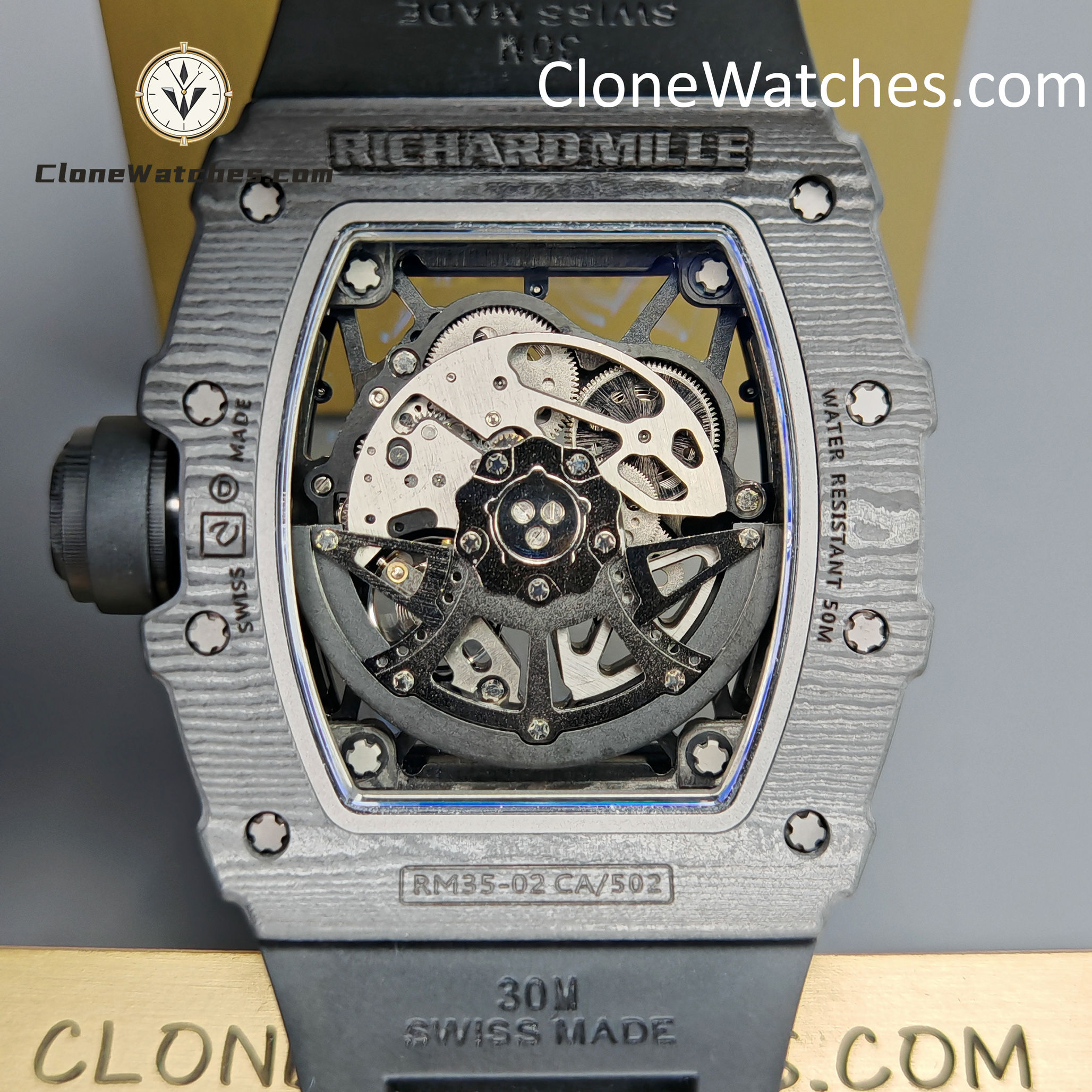 Richard Mille Super Clone Watches 1:1 RM 035 NTPT Carbon Fiber Black Rubber Strap