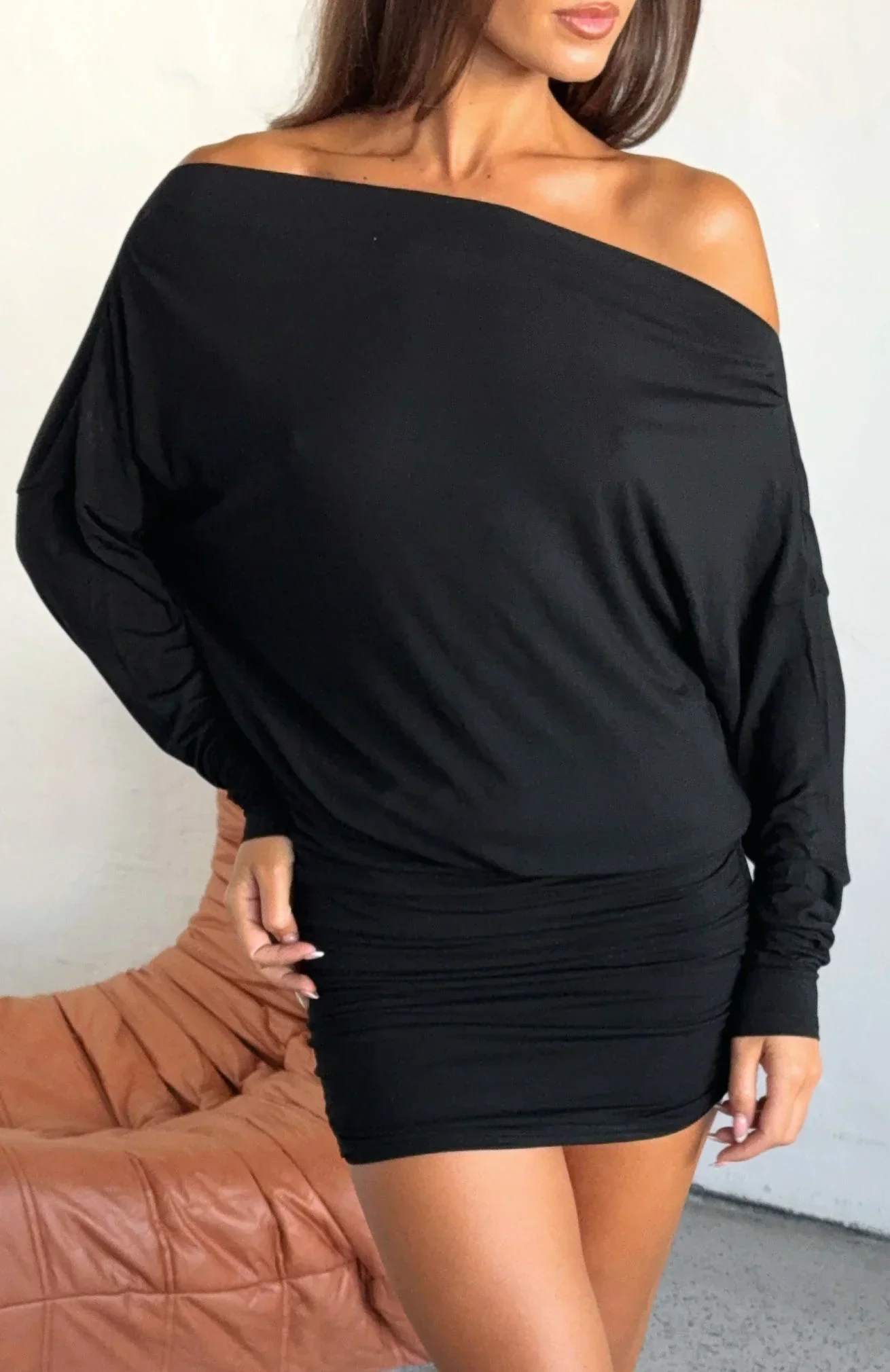 Take Your Turn Long Sleeve Mini Dress Black