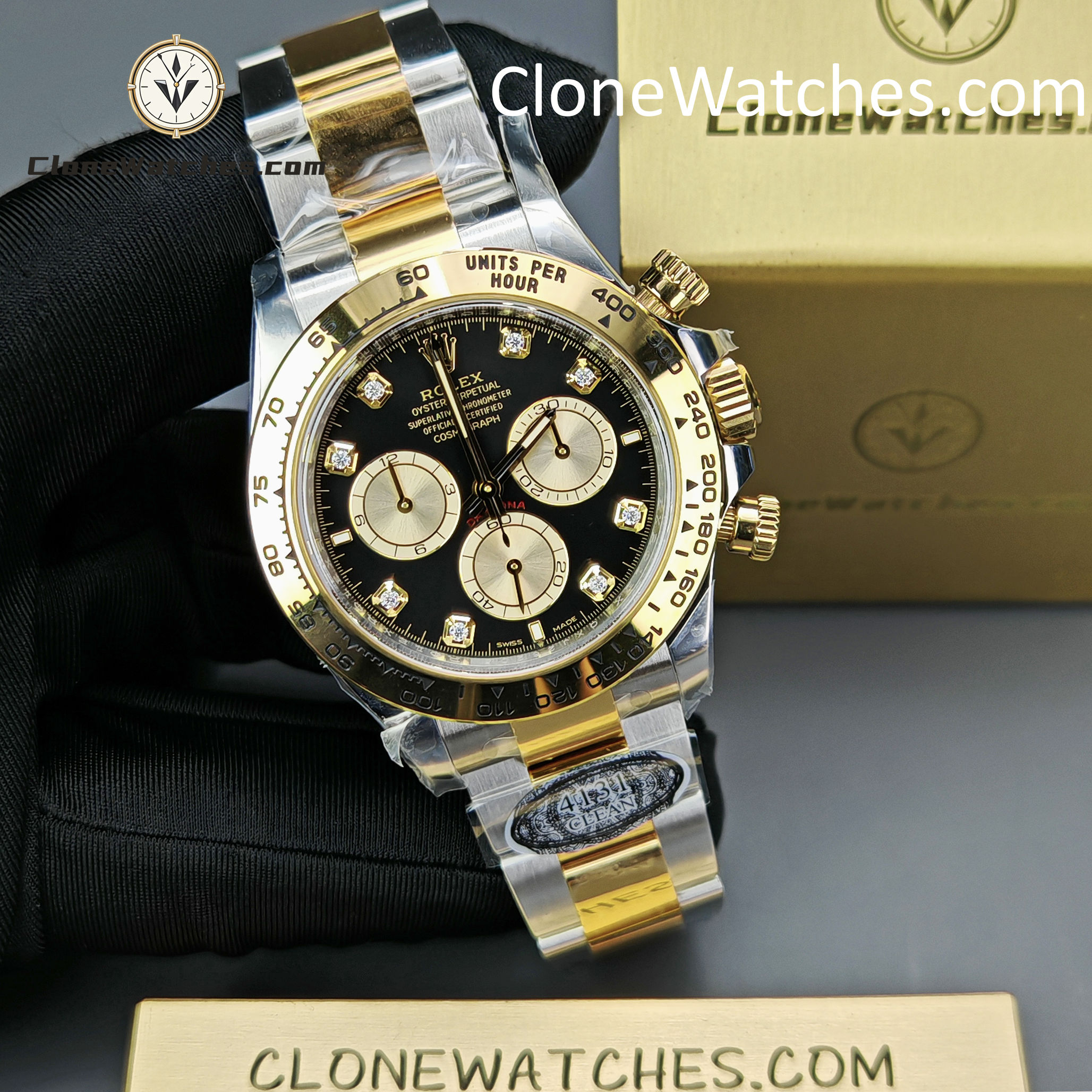 Rolex Super Clone Watches 1:1 Daytona 18K Gold Black Diamond Dial M126503-0002 4131 Movement