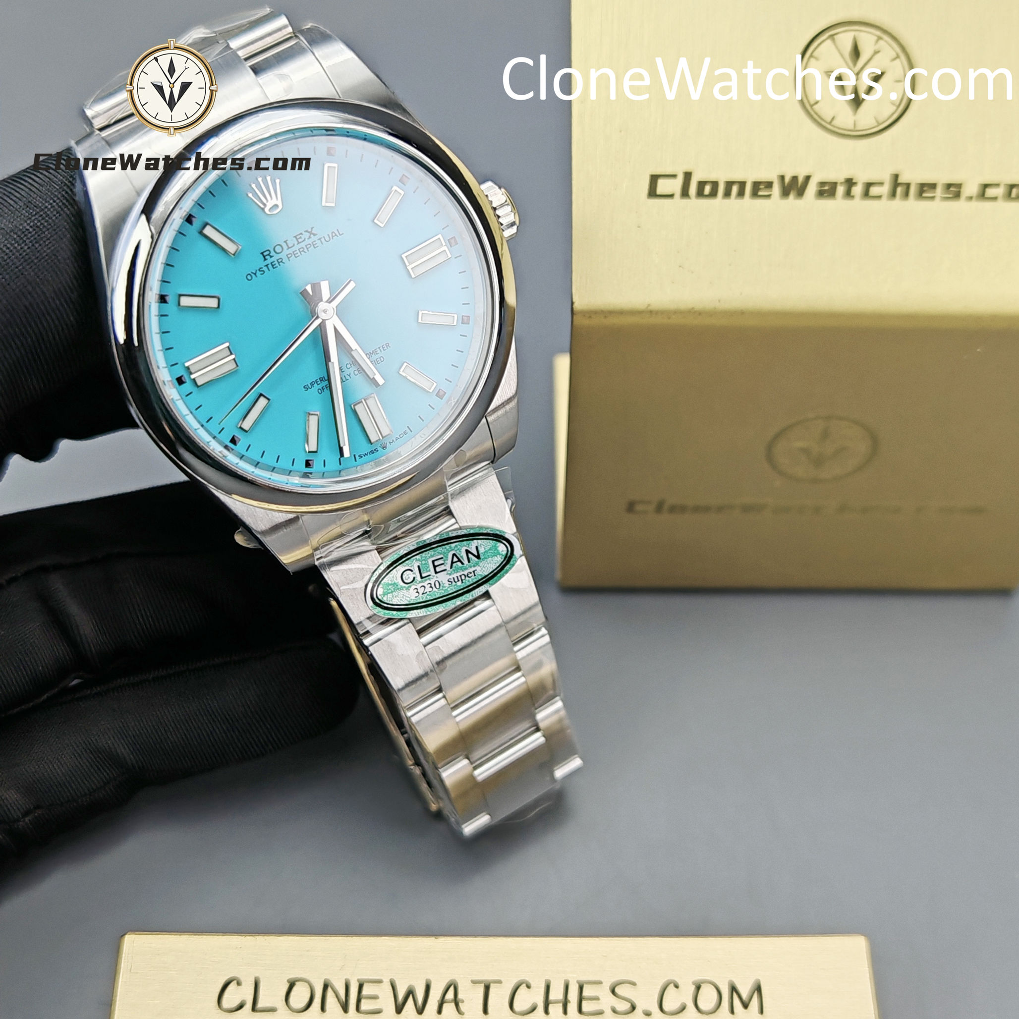 Rolex Super Clone Watches 1:1 Oyster Perpetual Turquoise Blue Dial 41mm m124300-0006 3230 Movement