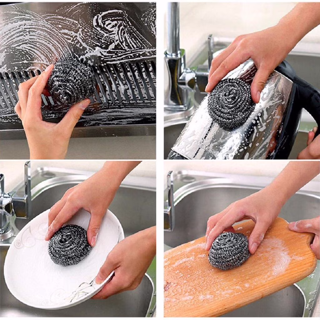 Kitchen Product Ball Scouring Stainless 6Pcs Scrubbing Wire Pad Steel Sponges Steel Kitchen Bar Cleaning Brush Silver