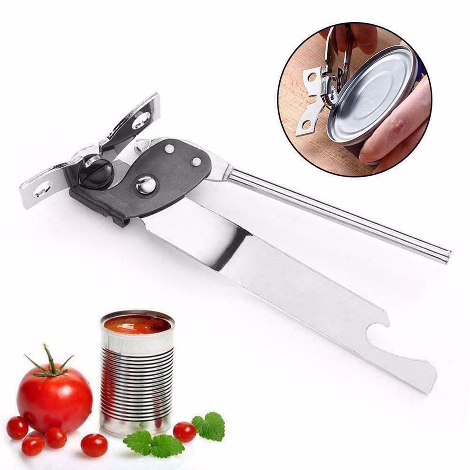 Stainless Steel Manual Can Opener, Torqee Multi-Function Kitchen Gadget, Handy Jar and Can Opener, for Kitchen Use, Home Food Prep and Everyday Tasks, Silver