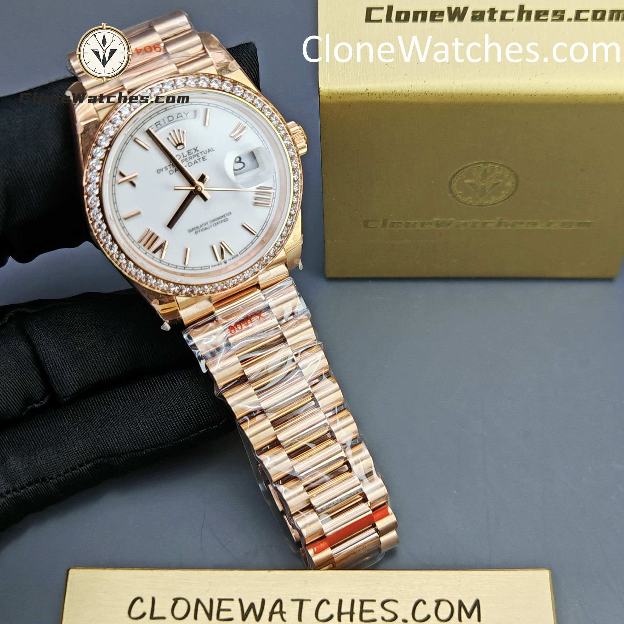 Rolex Super Clone Watches 1:1 Day Date 18K Rose Gold Roman Dial 36mm m128345rbr-0070 3255 Movement