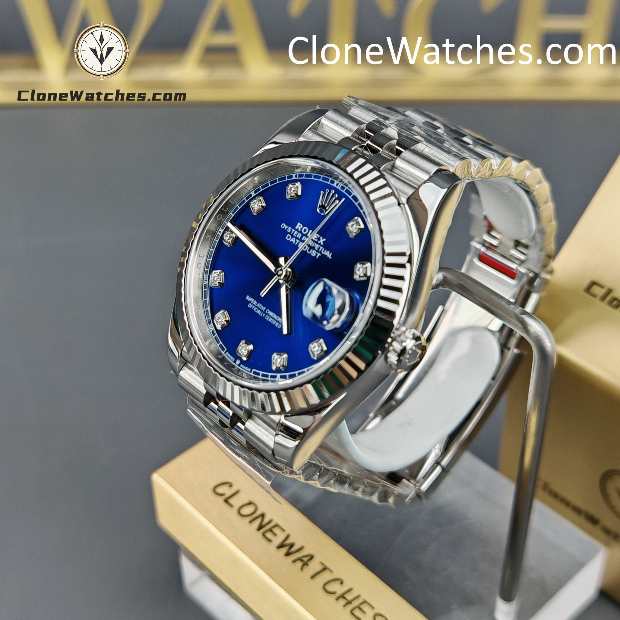 Rolex Super Clone Watches 1:1 DateJust Blue Diamond Dial Jubilee 41MM M126334 3235 Movement