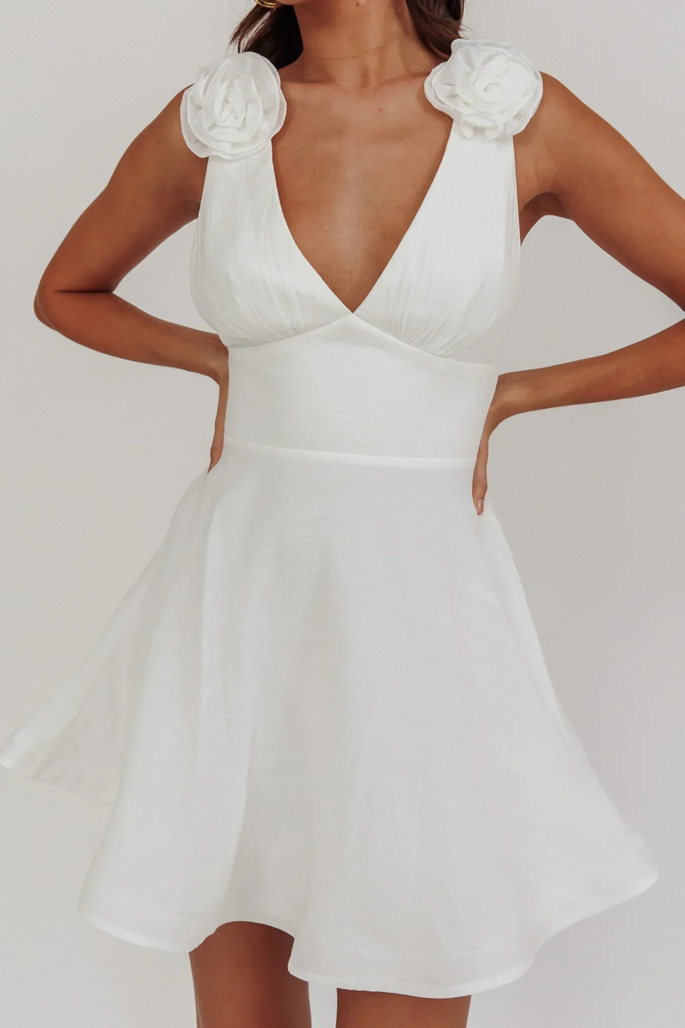 Kalinda Detachable Rose Mini Dress White