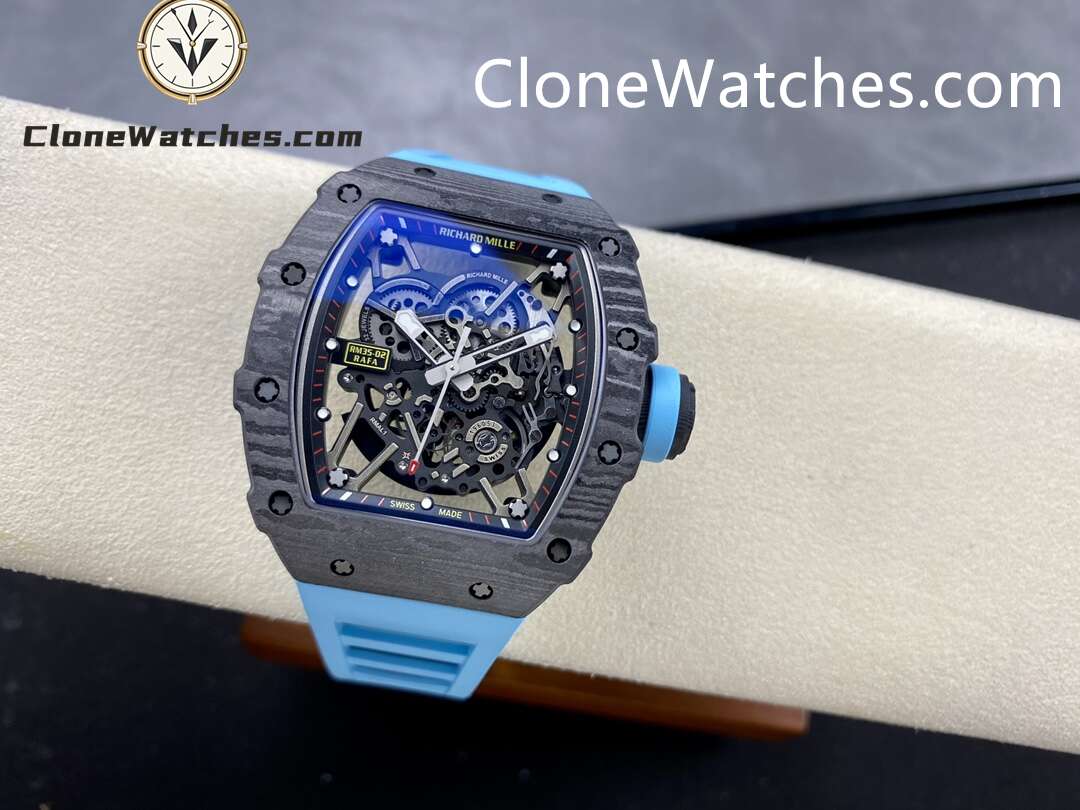 Richard Mille Super Clone Watches 1:1 RM 035 – 02 Carbon Tourbillon Blue Strap