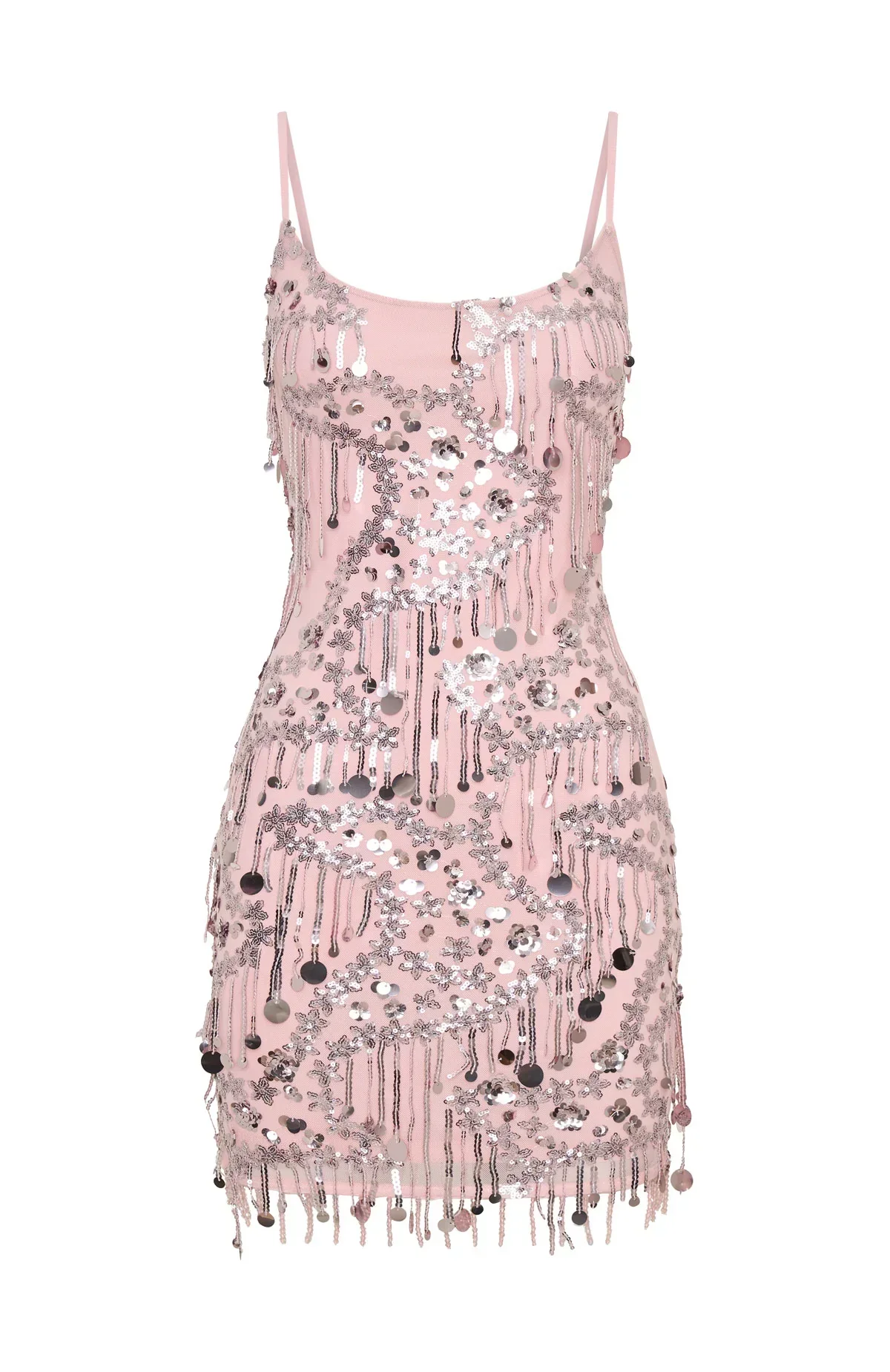 Decadent Daze Beaded Mini Dress Baby Pink