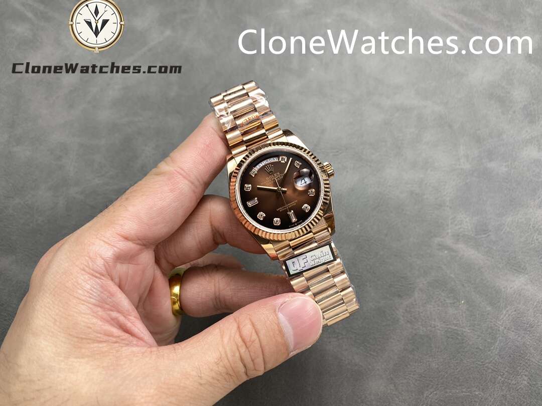 Rolex Super Clone Watches 1:1 Day Date Rose Gold Gradient Brown Dial 36mm m128235-0037 3255 Movement