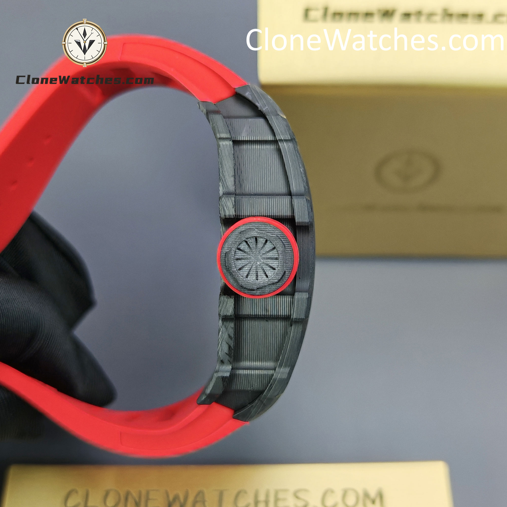 Richard Mille Super Clone Watches 1:1 RM 035 – 01 Carbon Tourbillon Red Strap