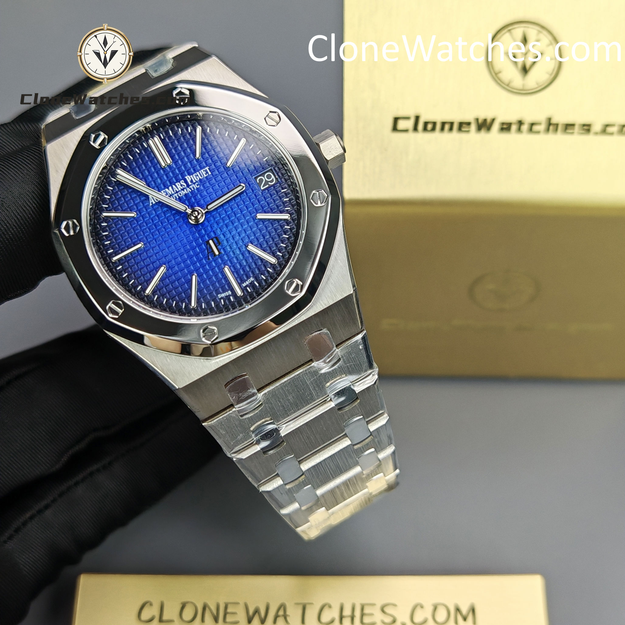 Audemars Piguet Super Clone Watches 1:1 Royal Oak “Jumbo” 15202IP Blue Dial