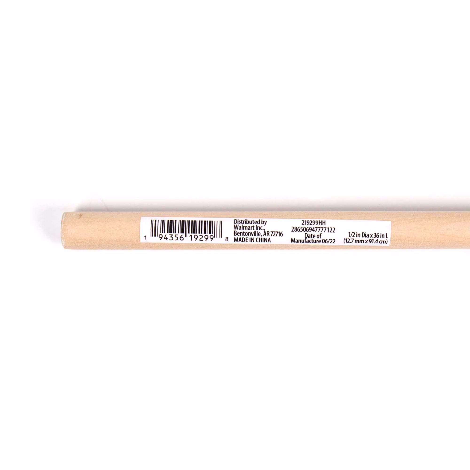 Hello Hobby Wood Dowel, 36” Long, 1/2-inch Diameter, White Ends