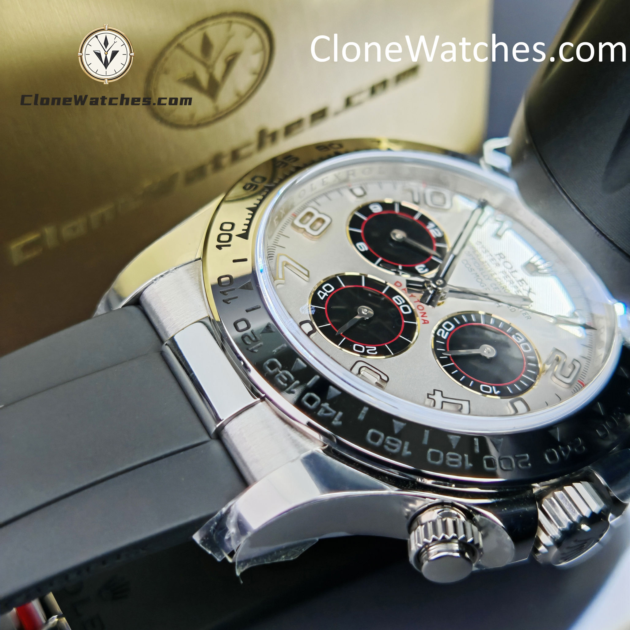 Rolex Super Clone Watches 1:1 Daytona Silver/Black Dial Rubber Strap M116519 4130 Movement