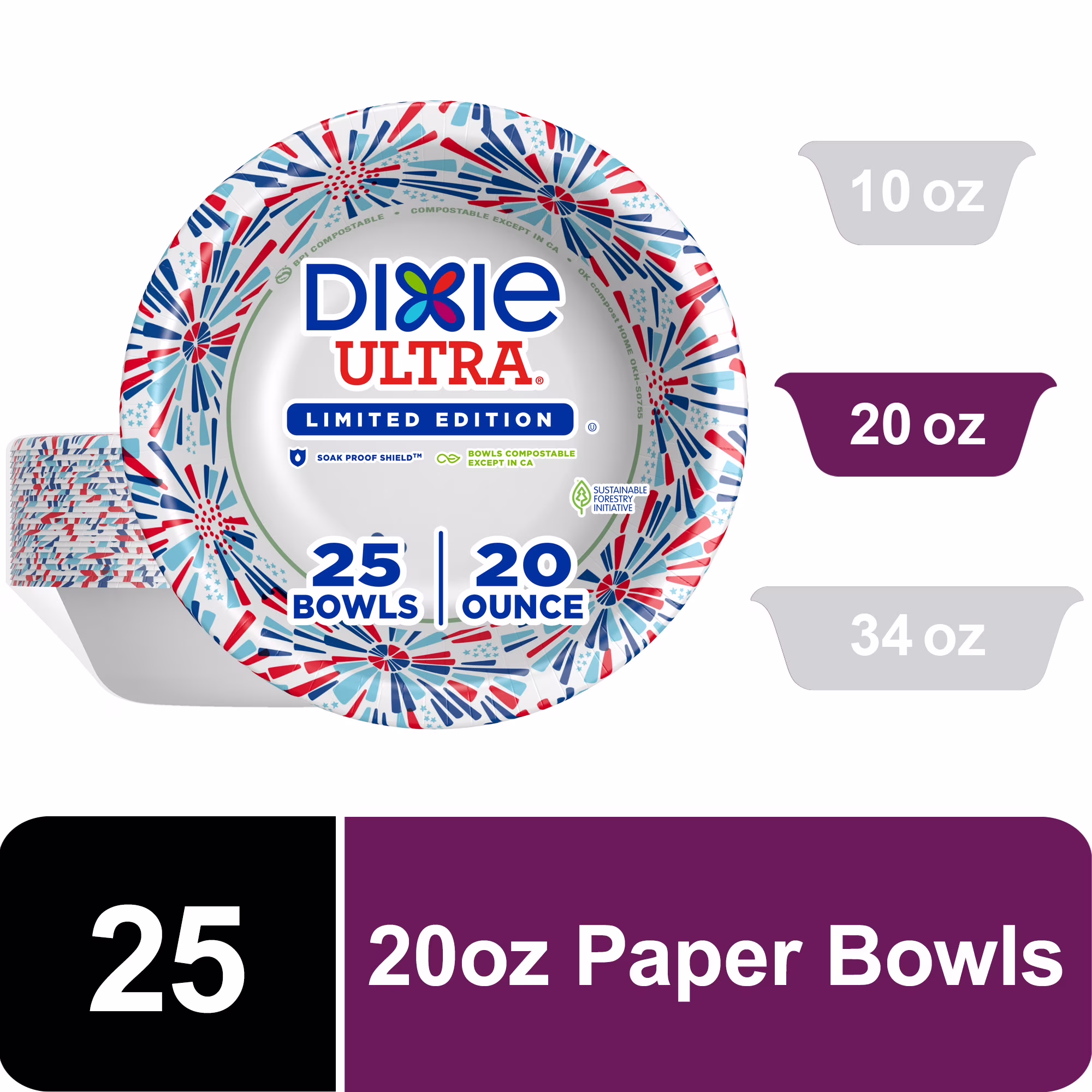 Dixie Ultra Summer Design Disposable Paper Bowls, 20 oz, Multi-Color, 25 Count