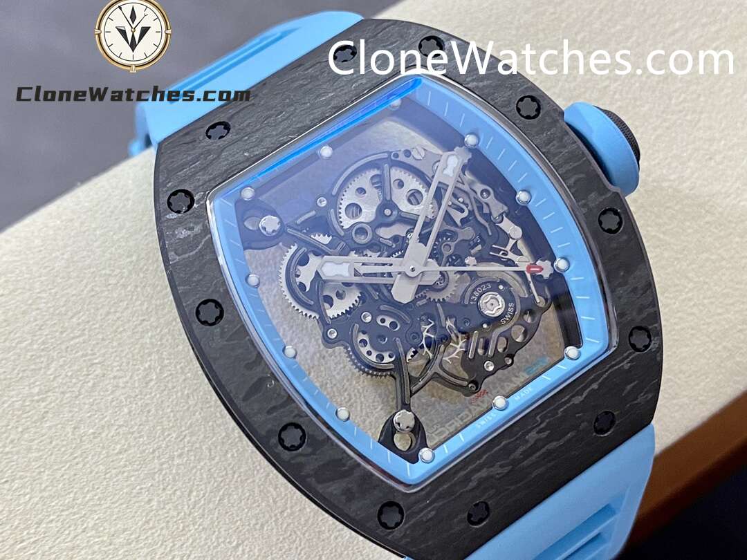 Richard Mille Super Clone Watches 1:1 RM 055 Carbon Tourbillon Blue Strap