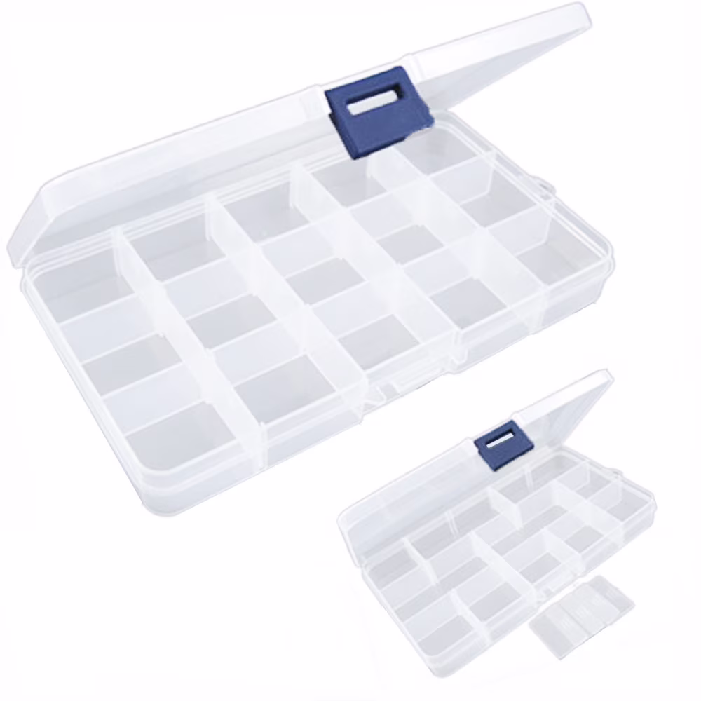 Wzzjkit 15 Grids Plastic Bead Organizer Containers Storage, Adjustable Dividers Jewelry Crafts Painting Storage Case, Clear Compartment Container for Washi Tapes Beads Fishing Tackles