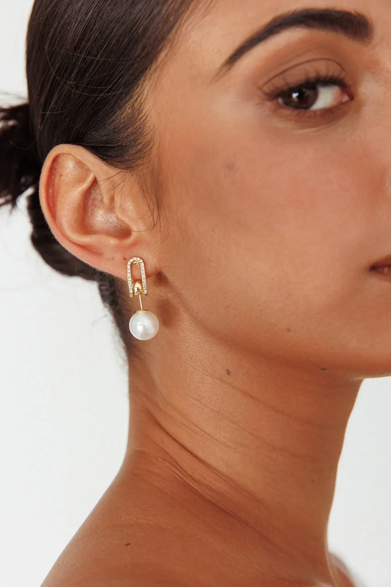 Maia Pearl Diamante Earrings Gold