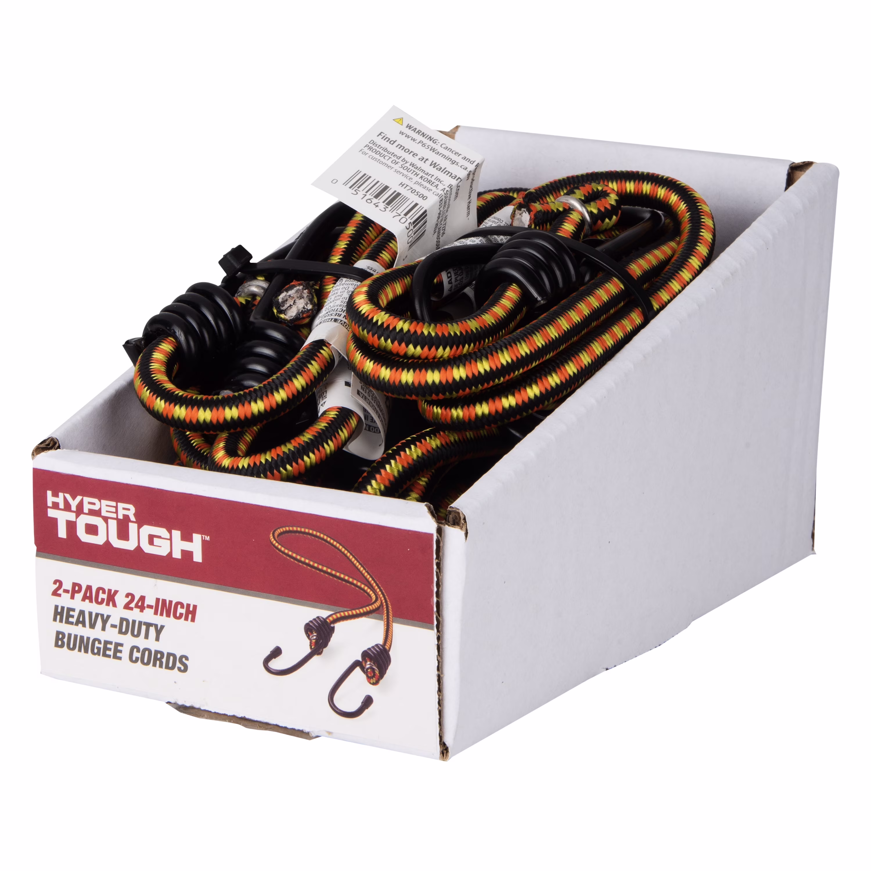 Hyper Tough Heavy-Duty 24 in Bungee Cords with Coated Hooks, Multicolor, 2-Pack