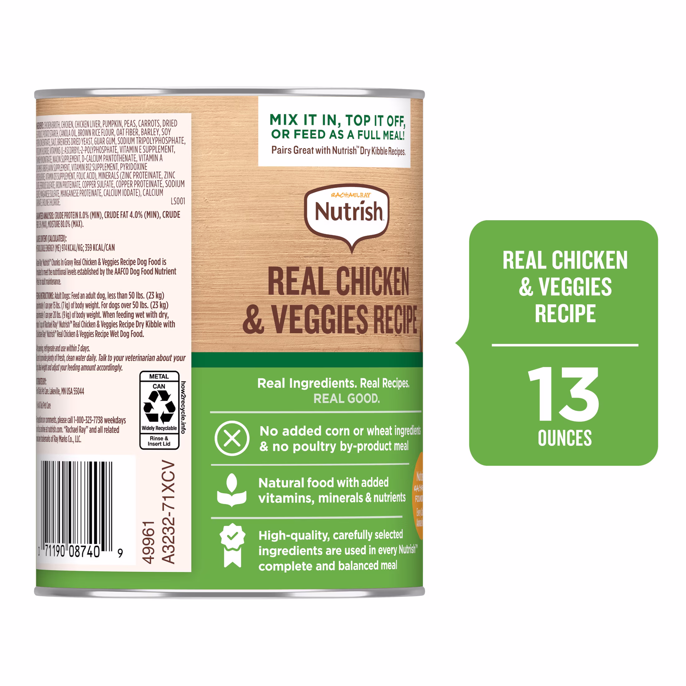 Rachael Ray Nutrish Chunks in Gravy Wet Dog Food, Real Chicken & Veggies Recipe, 13 oz. Can