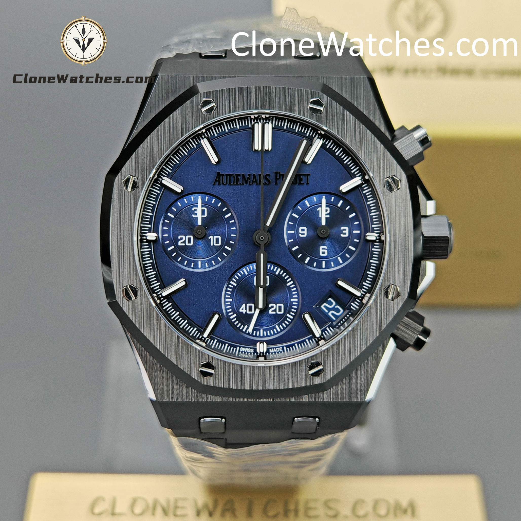 Audemars Piguet Super Clone Watches 1:1 Royal Oak Black Ceramic Blue Dial 26240CE Selfwinding Chronograph